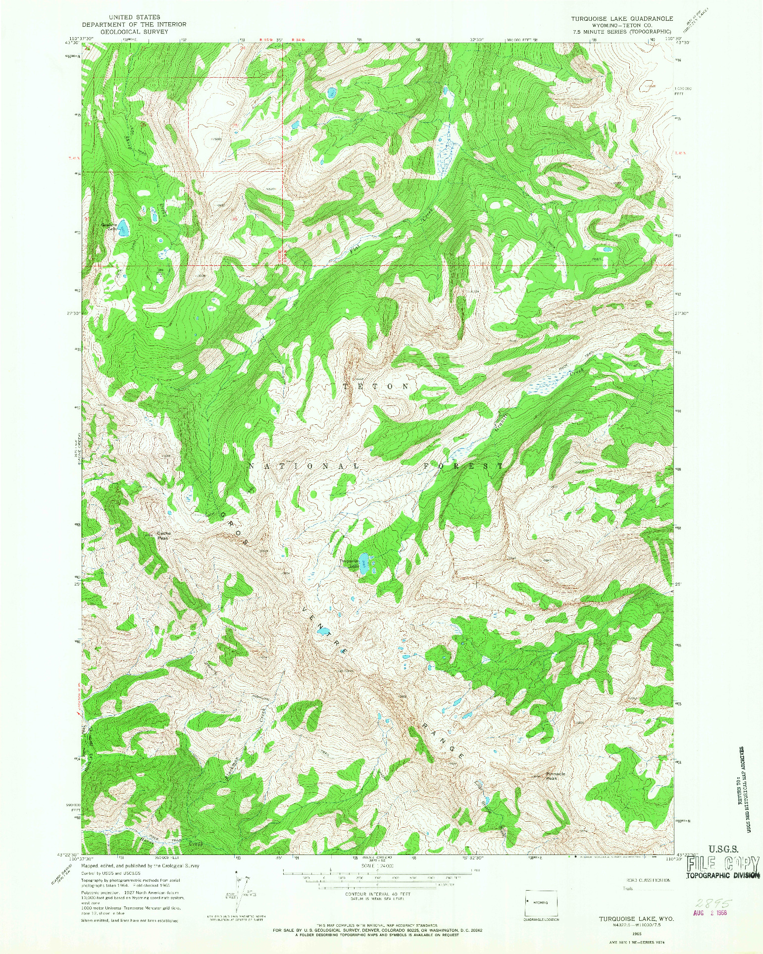 USGS 1:24000-SCALE QUADRANGLE FOR TURQUOISE LAKE, WY 1965