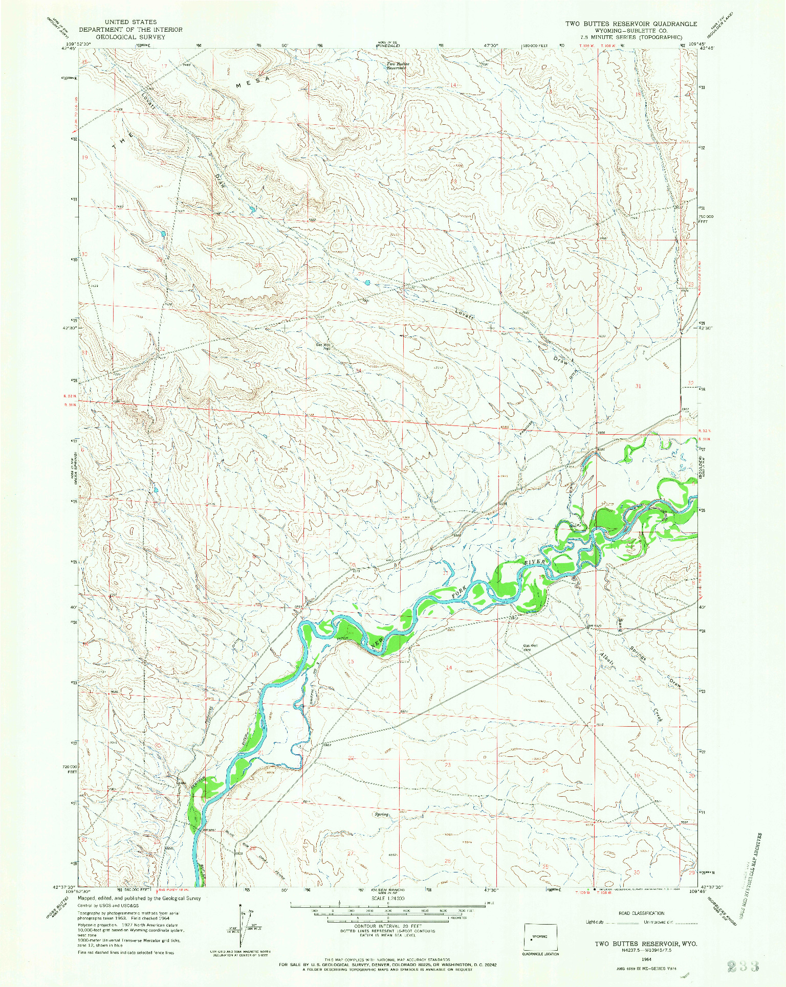 USGS 1:24000-SCALE QUADRANGLE FOR TWO BUTTES RESERVOIR, WY 1964