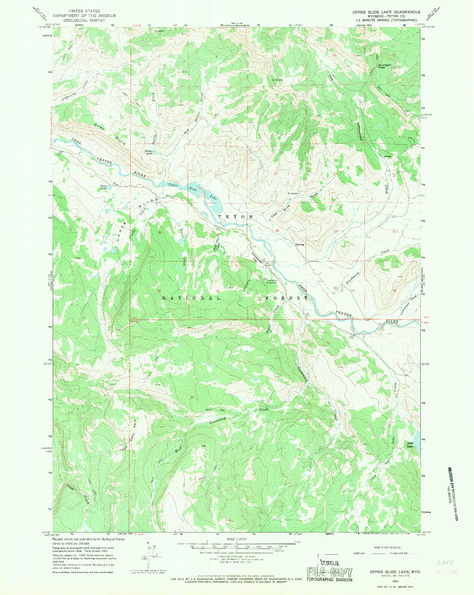 USGS 1:24000-SCALE QUADRANGLE FOR UPPER SLIDE LAKE, WY 1965