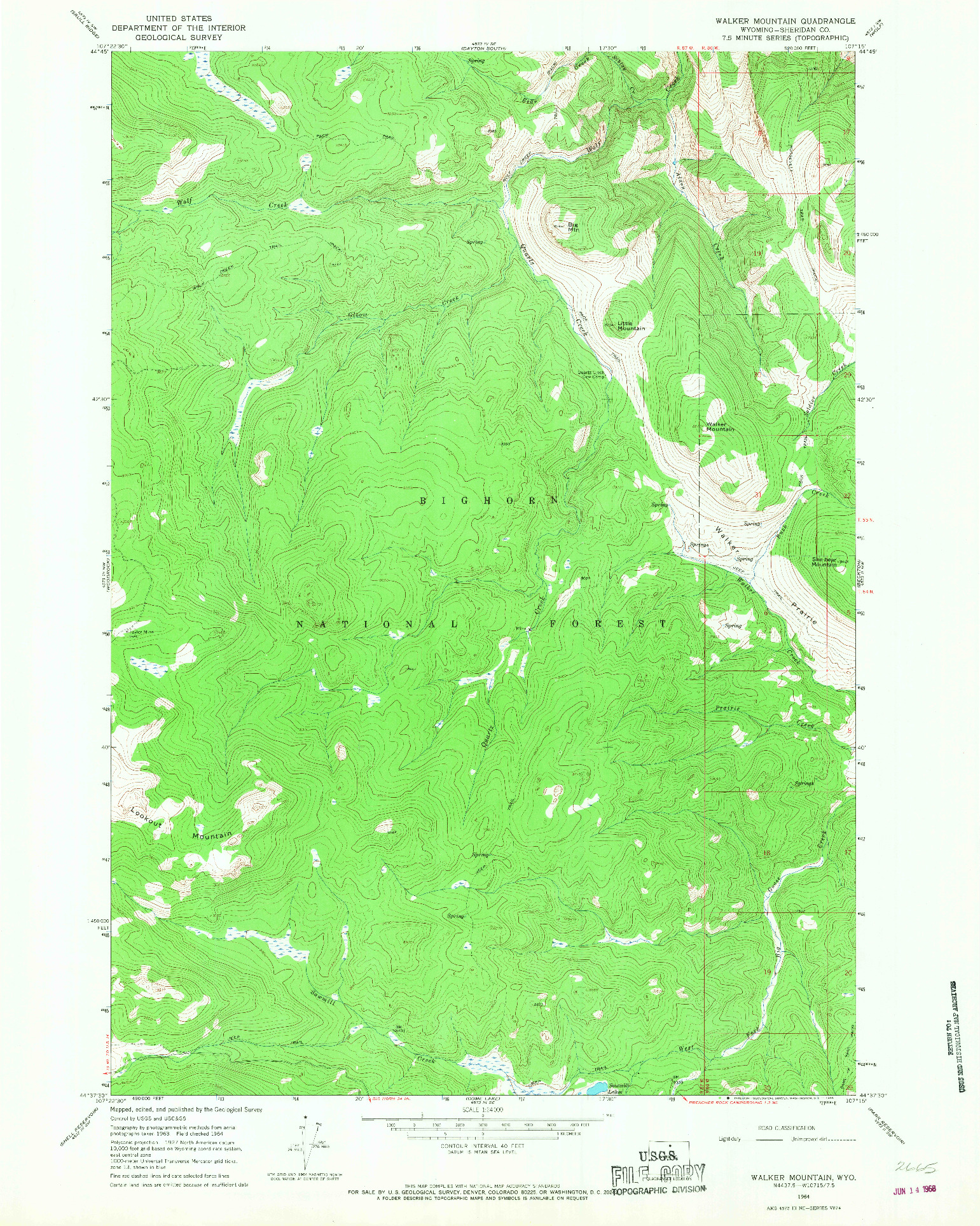 USGS 1:24000-SCALE QUADRANGLE FOR WALKER MOUNTAIN, WY 1964