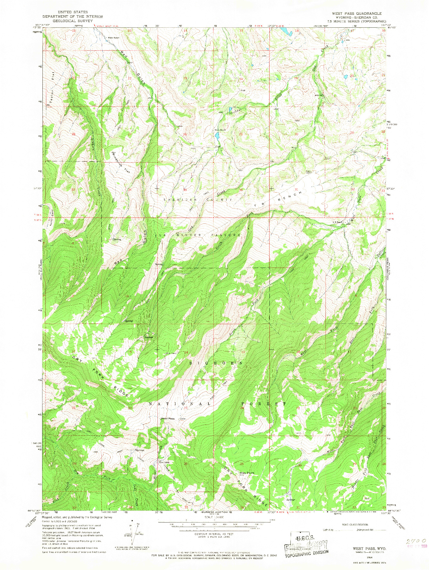 USGS 1:24000-SCALE QUADRANGLE FOR WEST PASS, WY 1964