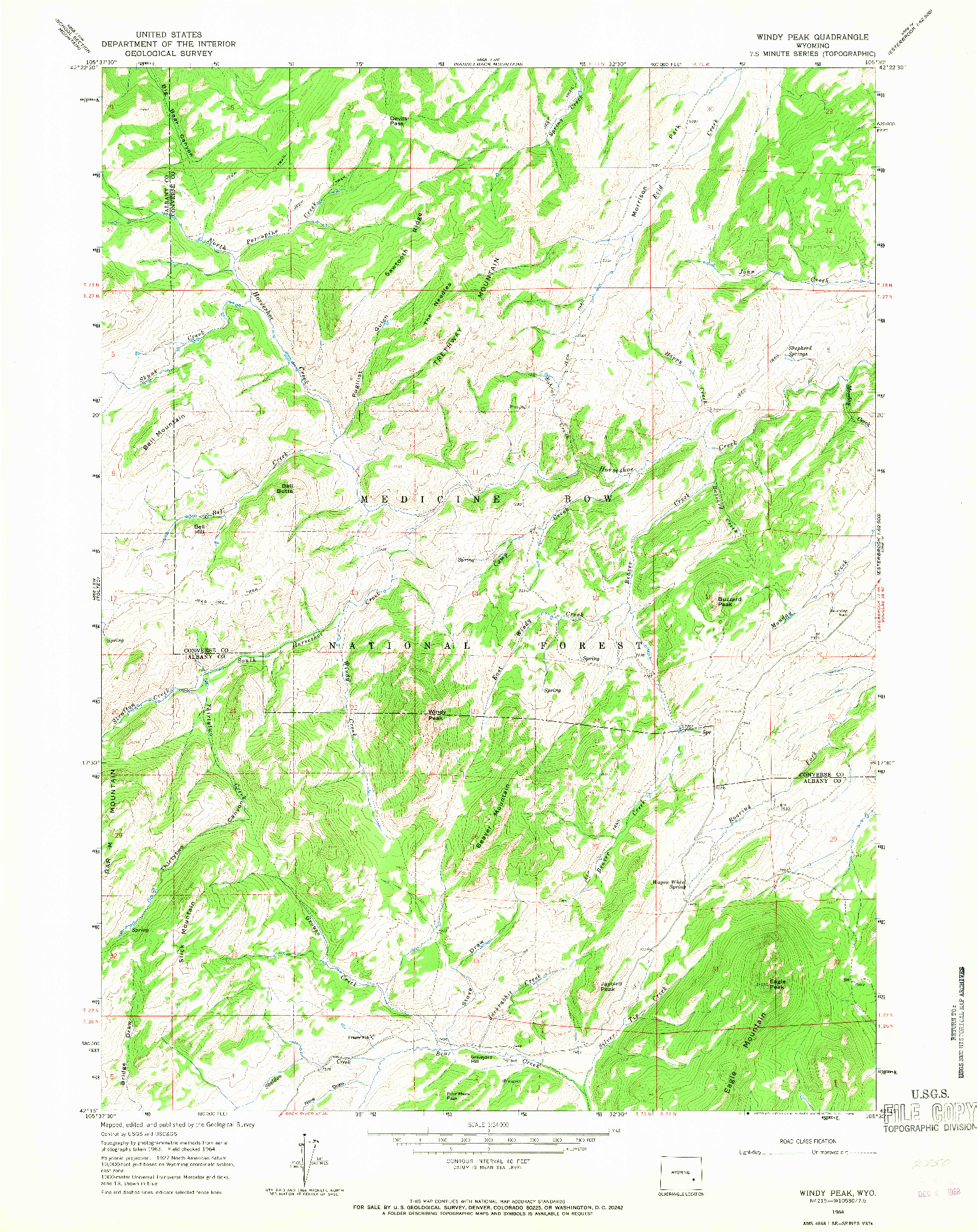 USGS 1:24000-SCALE QUADRANGLE FOR WINDY PEAK, WY 1964