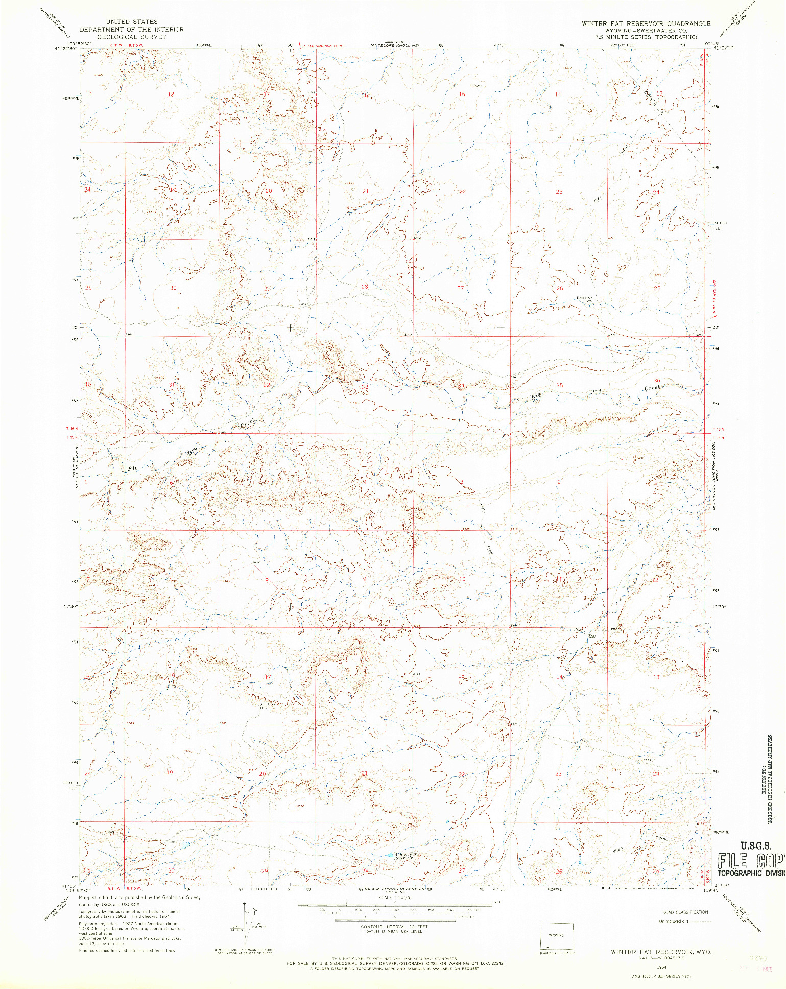 USGS 1:24000-SCALE QUADRANGLE FOR WINTER FAT RESERVOIR, WY 1964