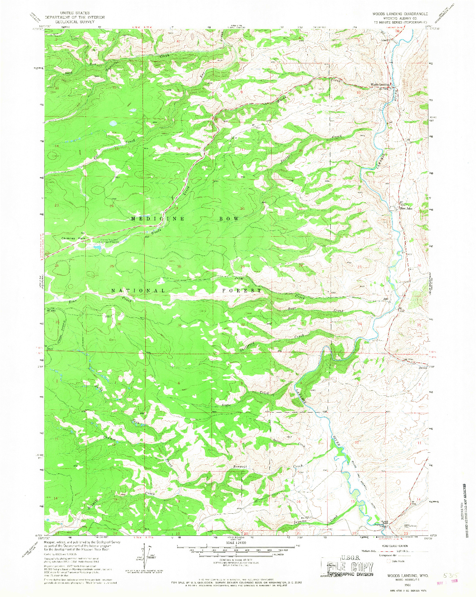 USGS 1:24000-SCALE QUADRANGLE FOR WOODS LANDING, WY 1961