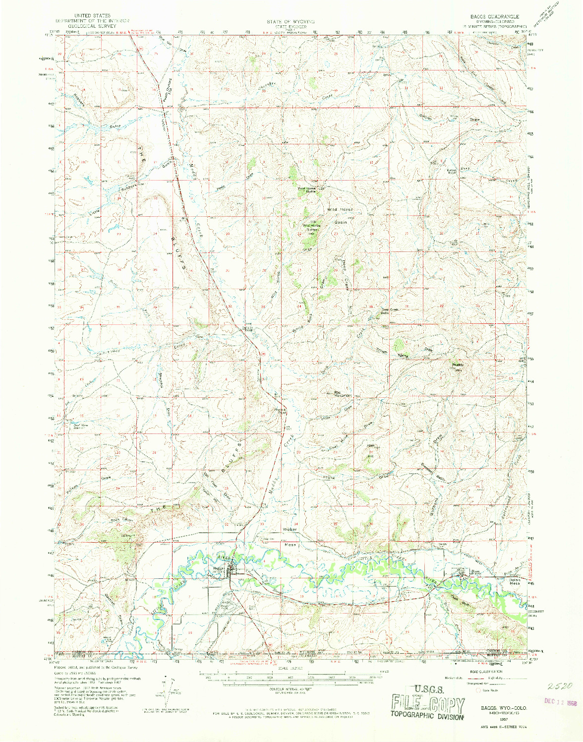 USGS 1:62500-SCALE QUADRANGLE FOR BAGGS, WY 1957