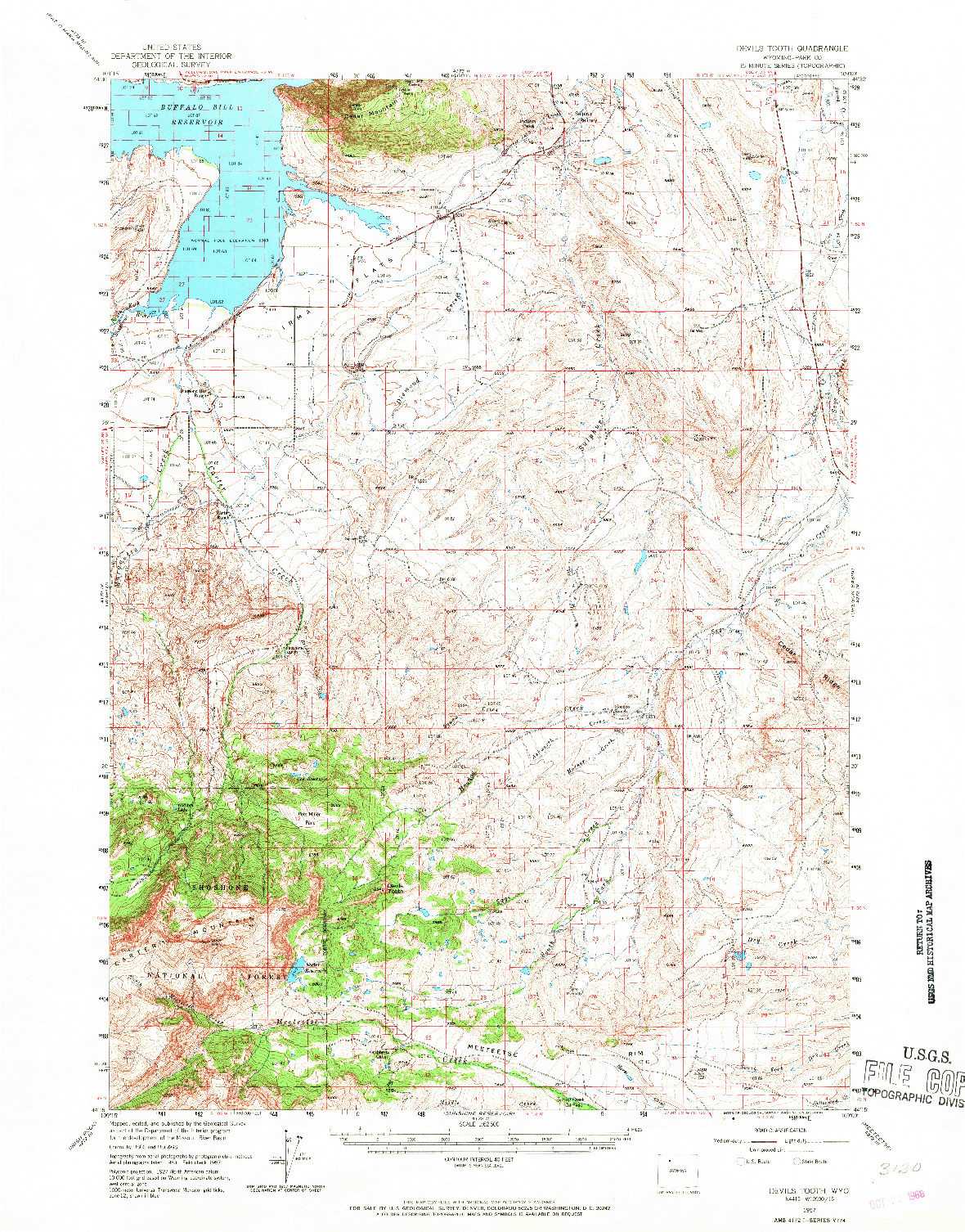 USGS 1:62500-SCALE QUADRANGLE FOR DEVILS TOOTH, WY 1957