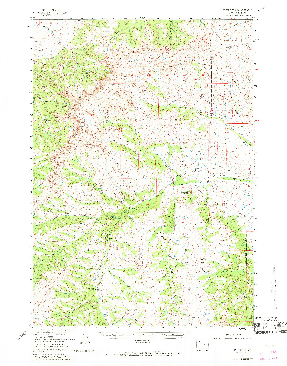 USGS 1:62500-SCALE QUADRANGLE FOR IRISH ROCK, WY 1957