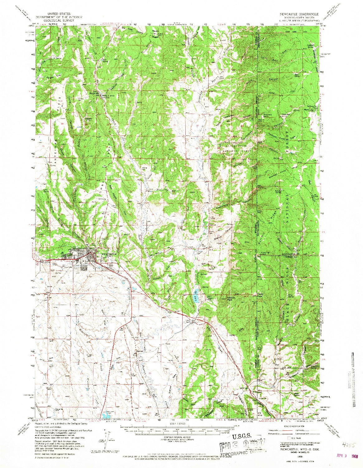 USGS 1:62500-SCALE QUADRANGLE FOR NEWCASTLE, WY 1958