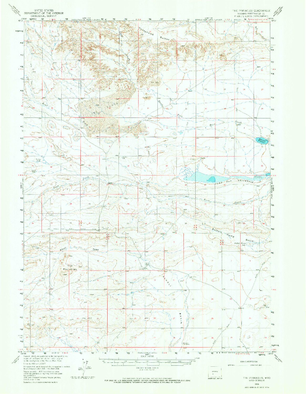 USGS 1:62500-SCALE QUADRANGLE FOR THE PINNACLES, WY 1958