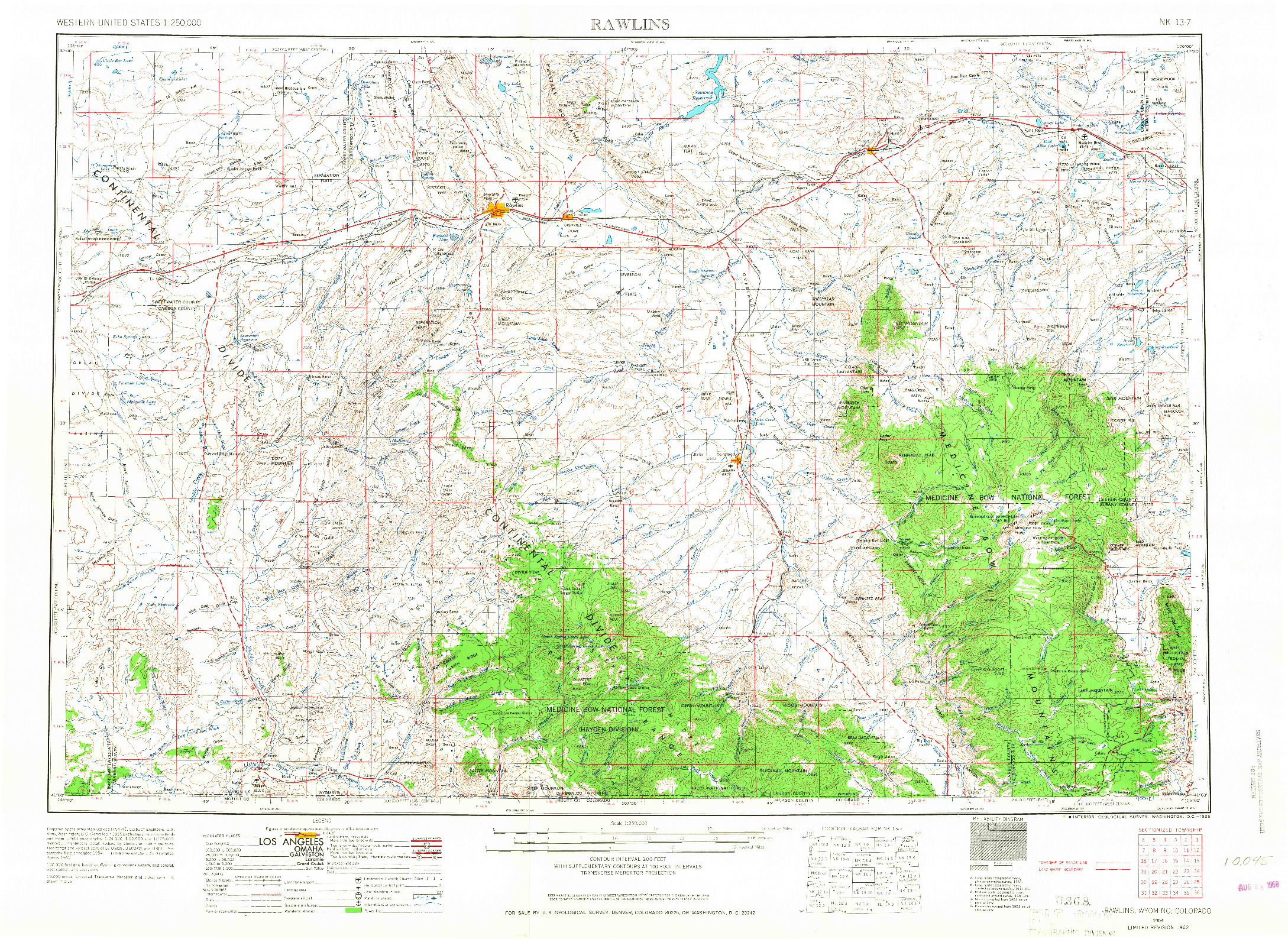 USGS 1:250000-SCALE QUADRANGLE FOR RAWLINS, WY 1954