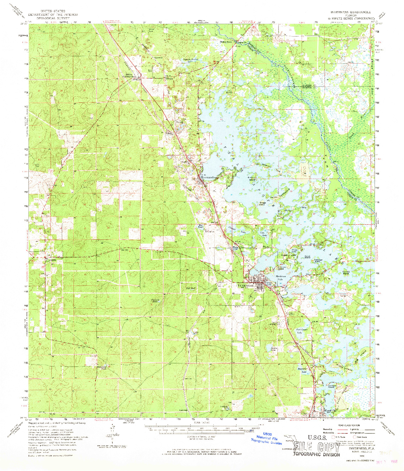 USGS 1:62500-SCALE QUADRANGLE FOR INVERNESS, FL 1954
