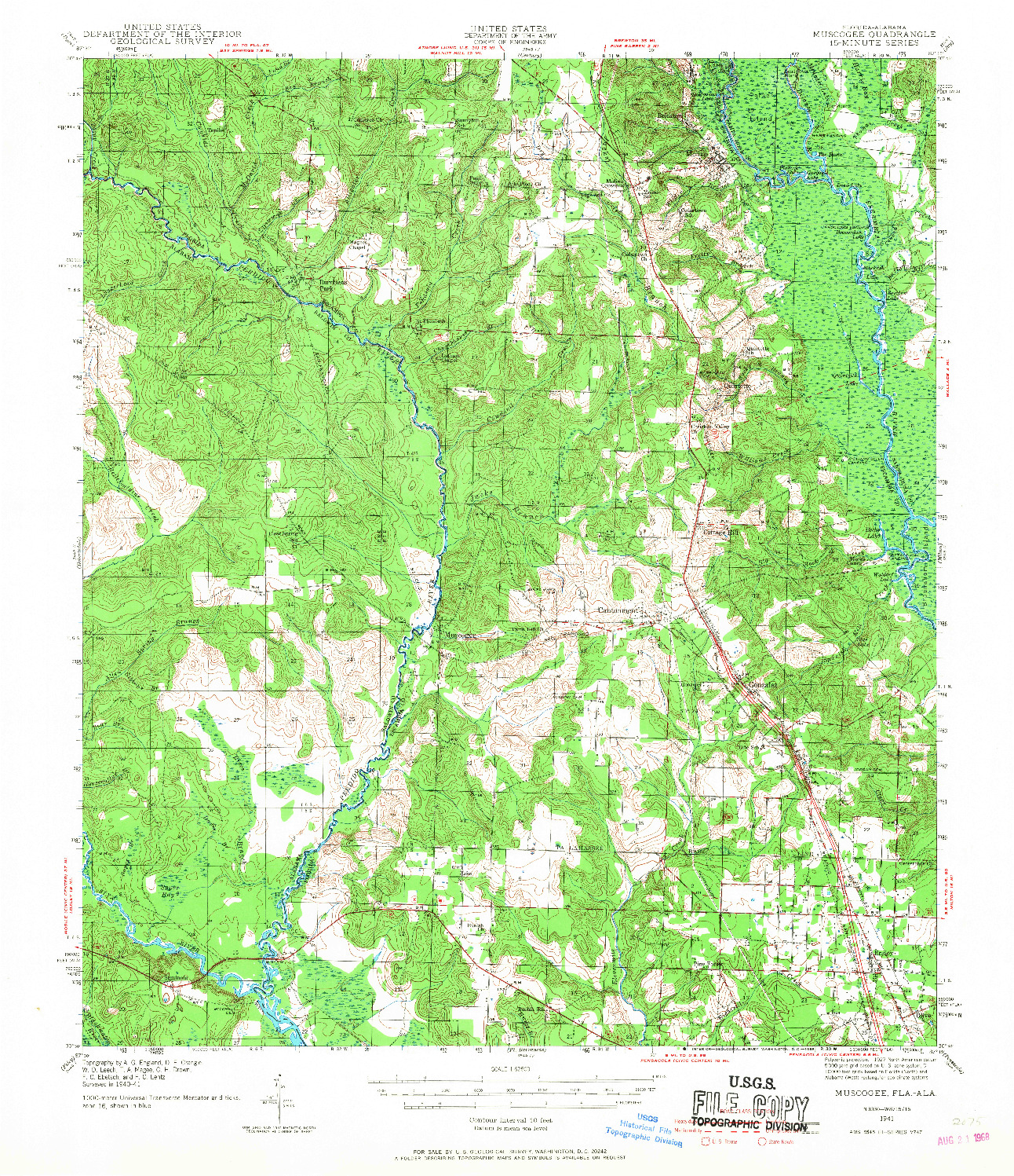 USGS 1:62500-SCALE QUADRANGLE FOR MUSCOGEE, FL 1941