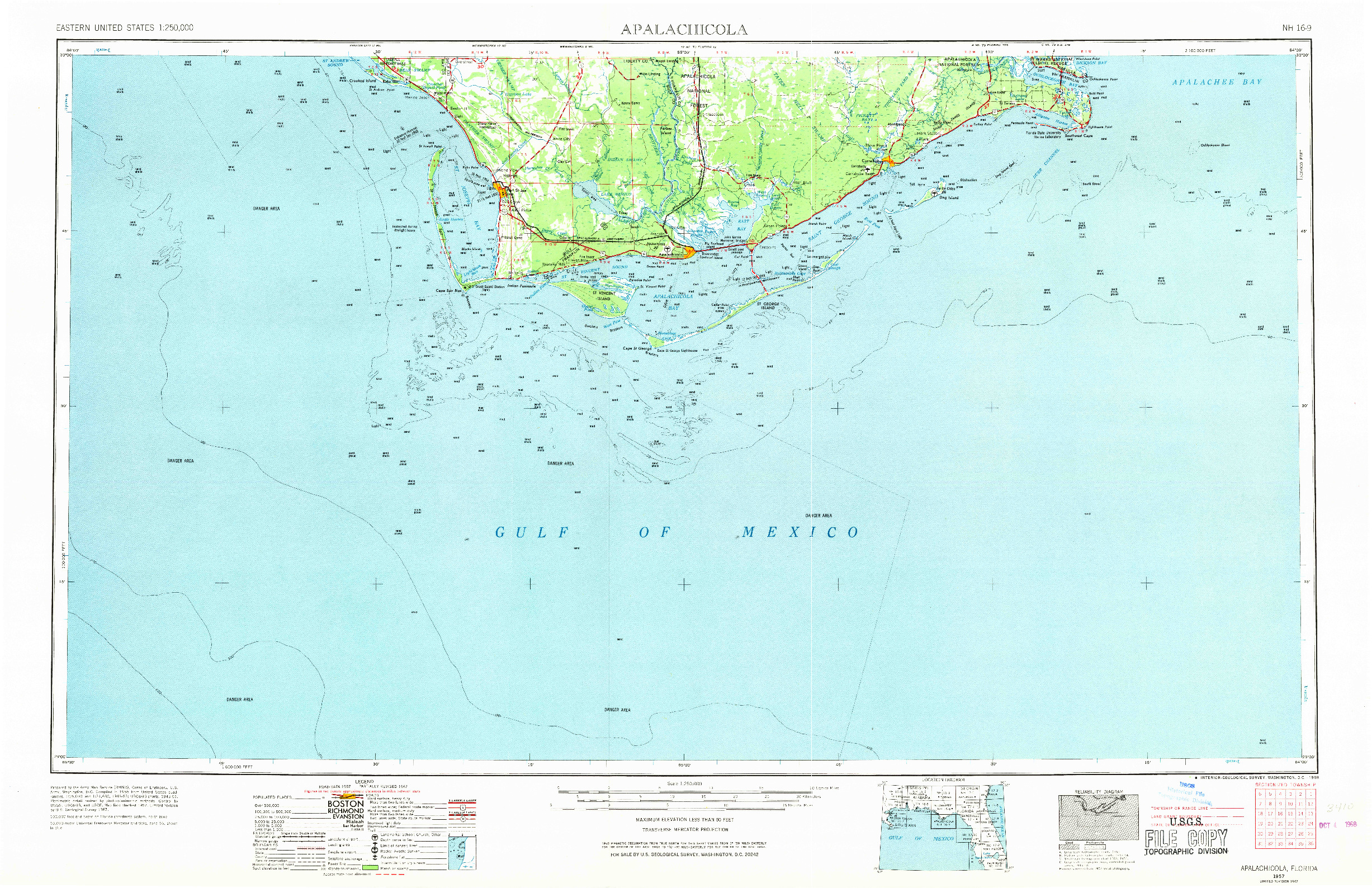 USGS 1:250000-SCALE QUADRANGLE FOR APALACHICOLA, FL 1957