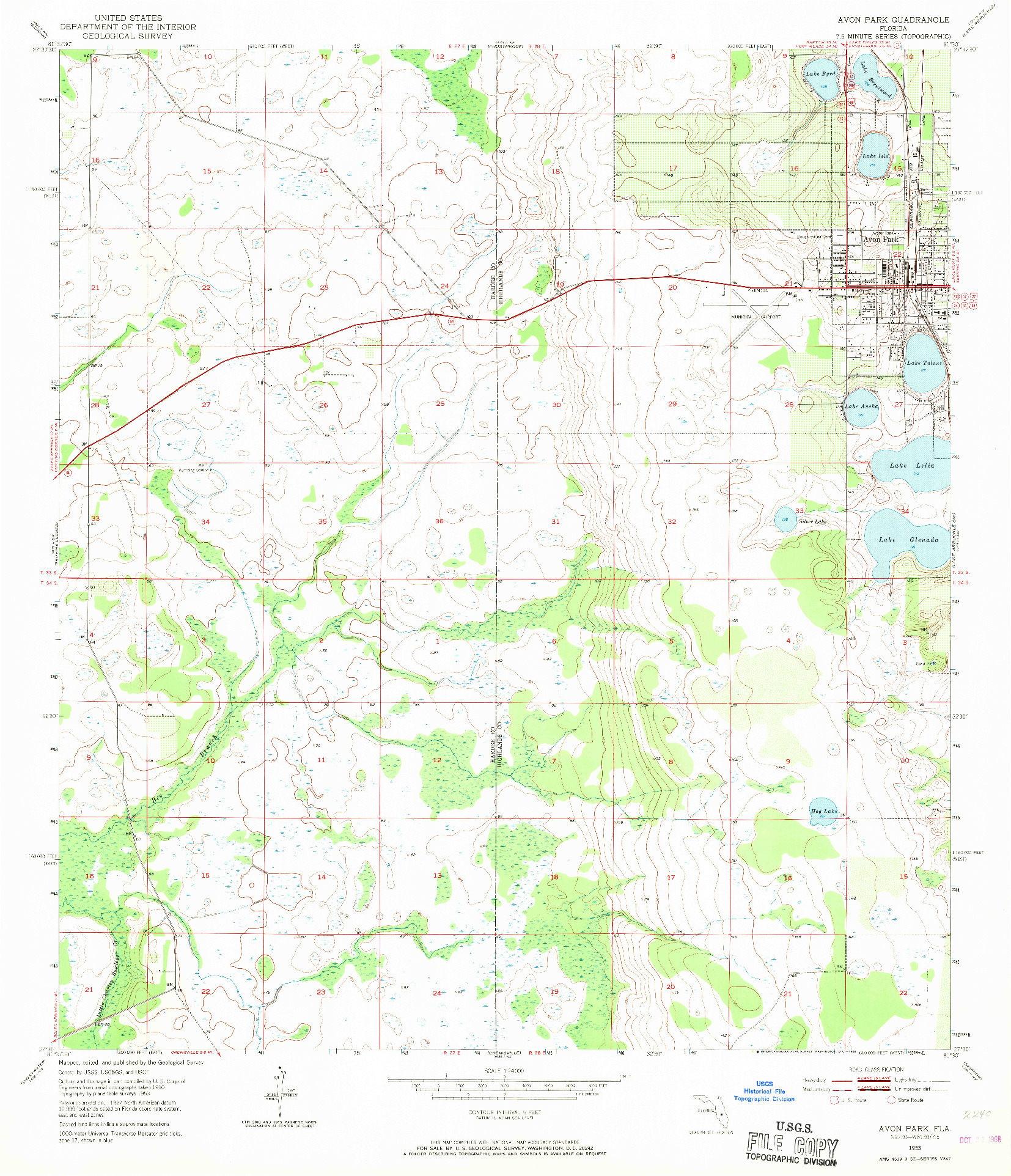 USGS 1:24000-SCALE QUADRANGLE FOR AVON PARK, FL 1953