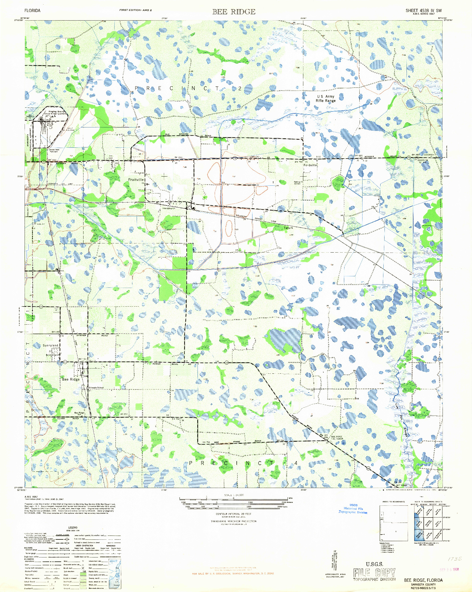 USGS 1:24000-SCALE QUADRANGLE FOR BEE RIDGE, FL 1947