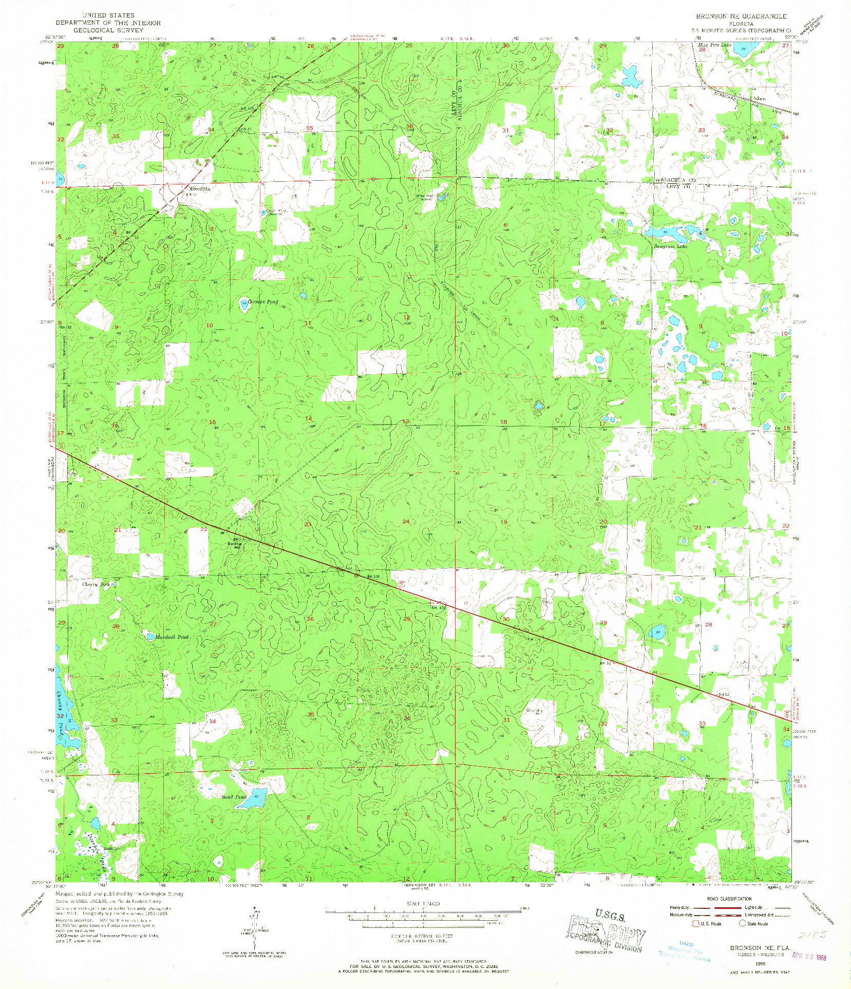 USGS 1:24000-SCALE QUADRANGLE FOR BRONSON NE, FL 1955