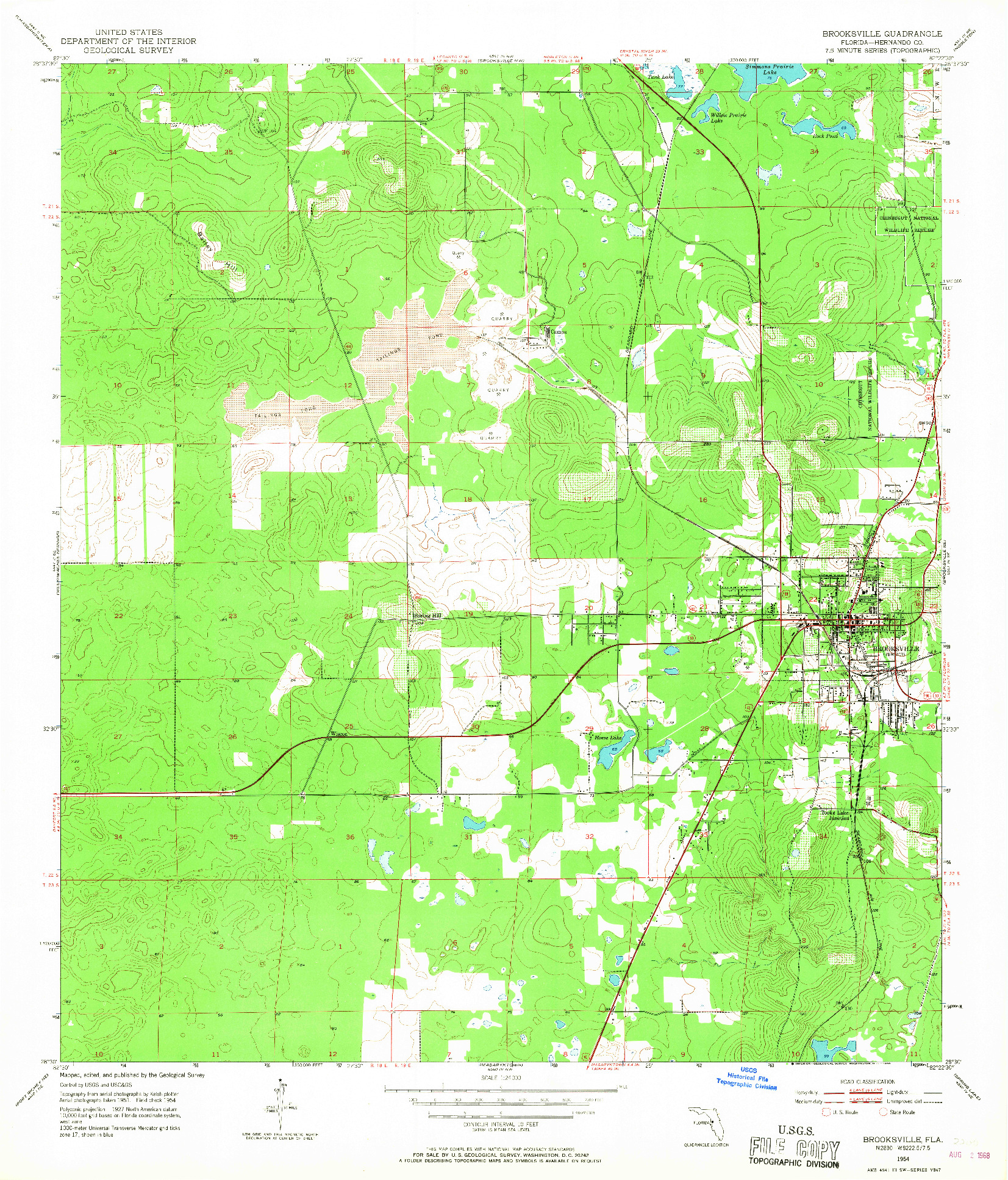 USGS 1:24000-SCALE QUADRANGLE FOR BROOKSVILLE, FL 1954