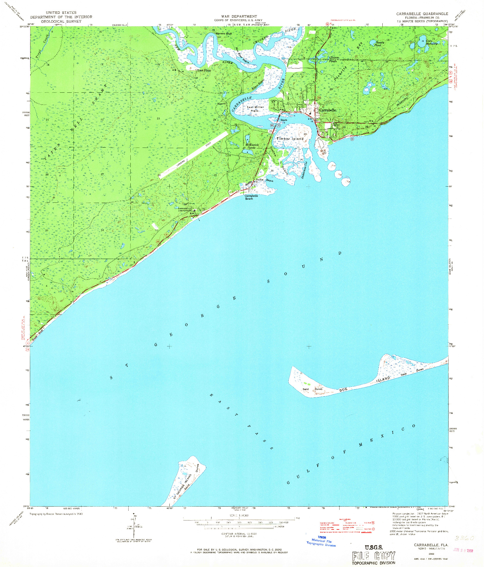 USGS 1:24000-SCALE QUADRANGLE FOR CARRABELLE, FL 1943