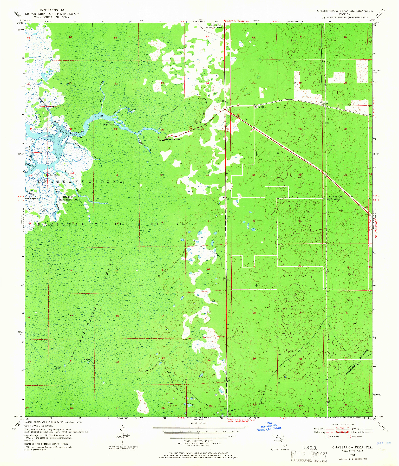 USGS 1:24000-SCALE QUADRANGLE FOR CHASSAHOWITZKA, FL 1954