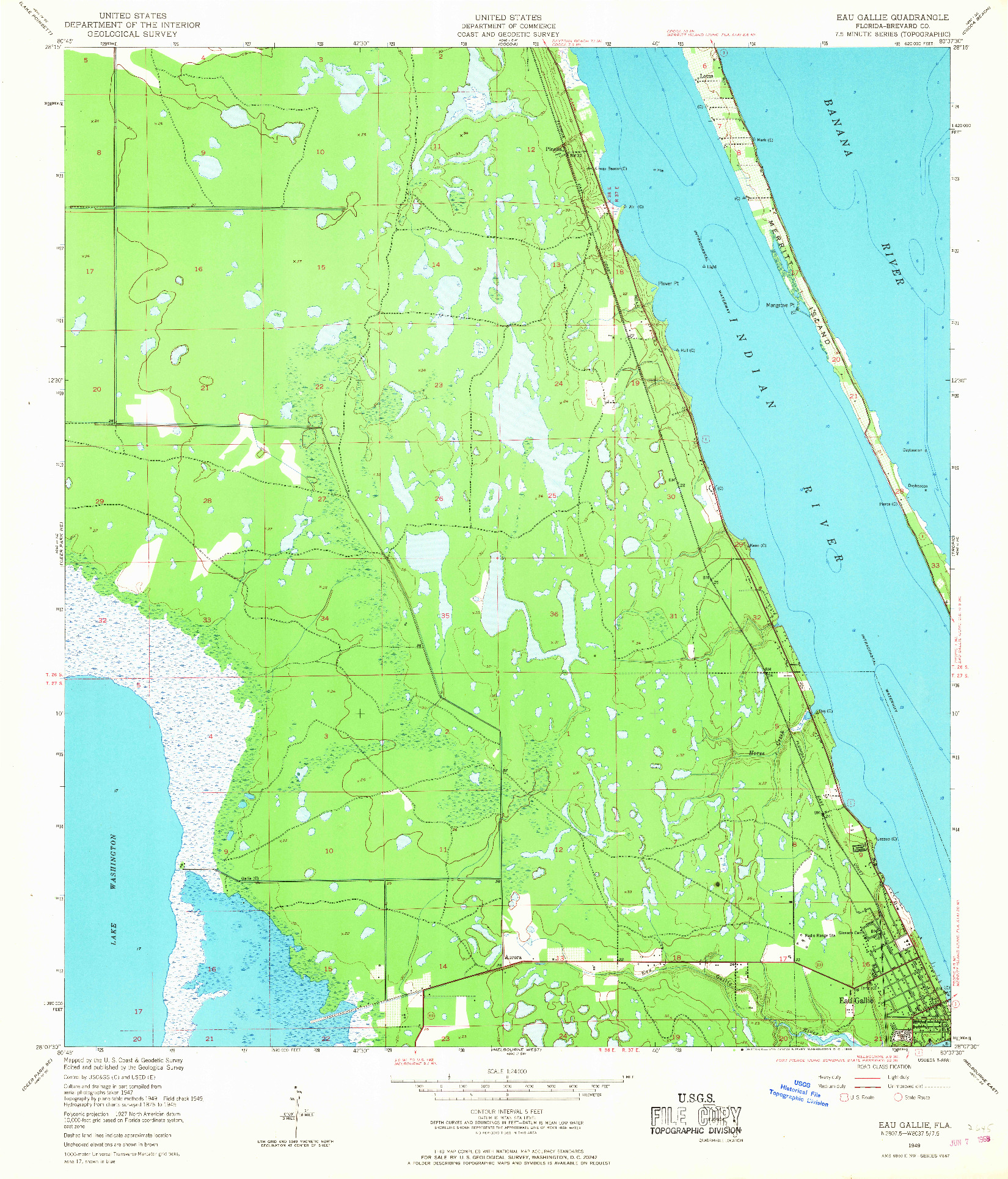 USGS 1:24000-SCALE QUADRANGLE FOR EAU GALLIE, FL 1949
