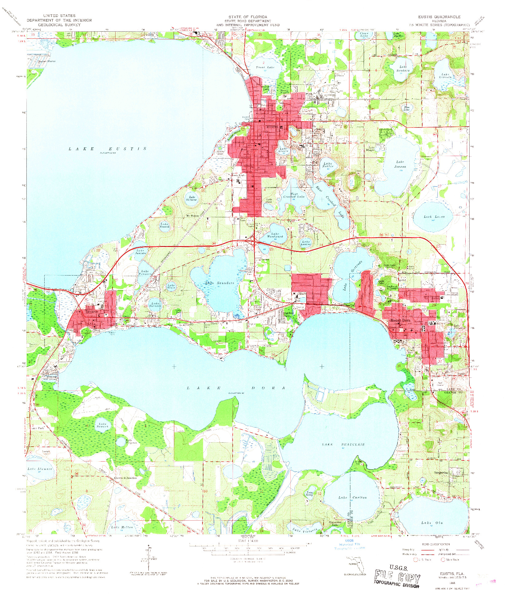 USGS 1:24000-SCALE QUADRANGLE FOR EUSTIS, FL 1966