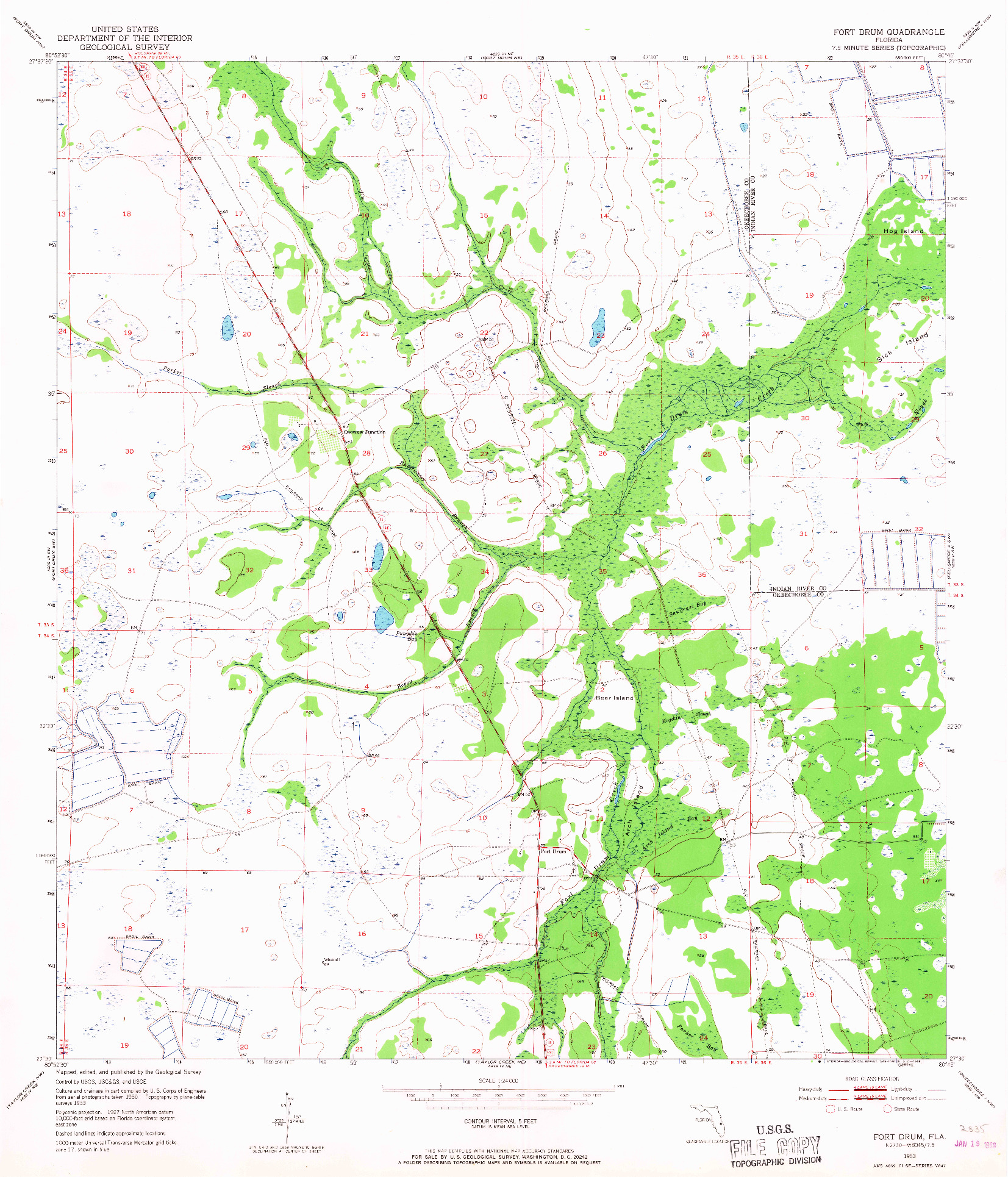 USGS 1:24000-SCALE QUADRANGLE FOR FORT DRUM, FL 1953