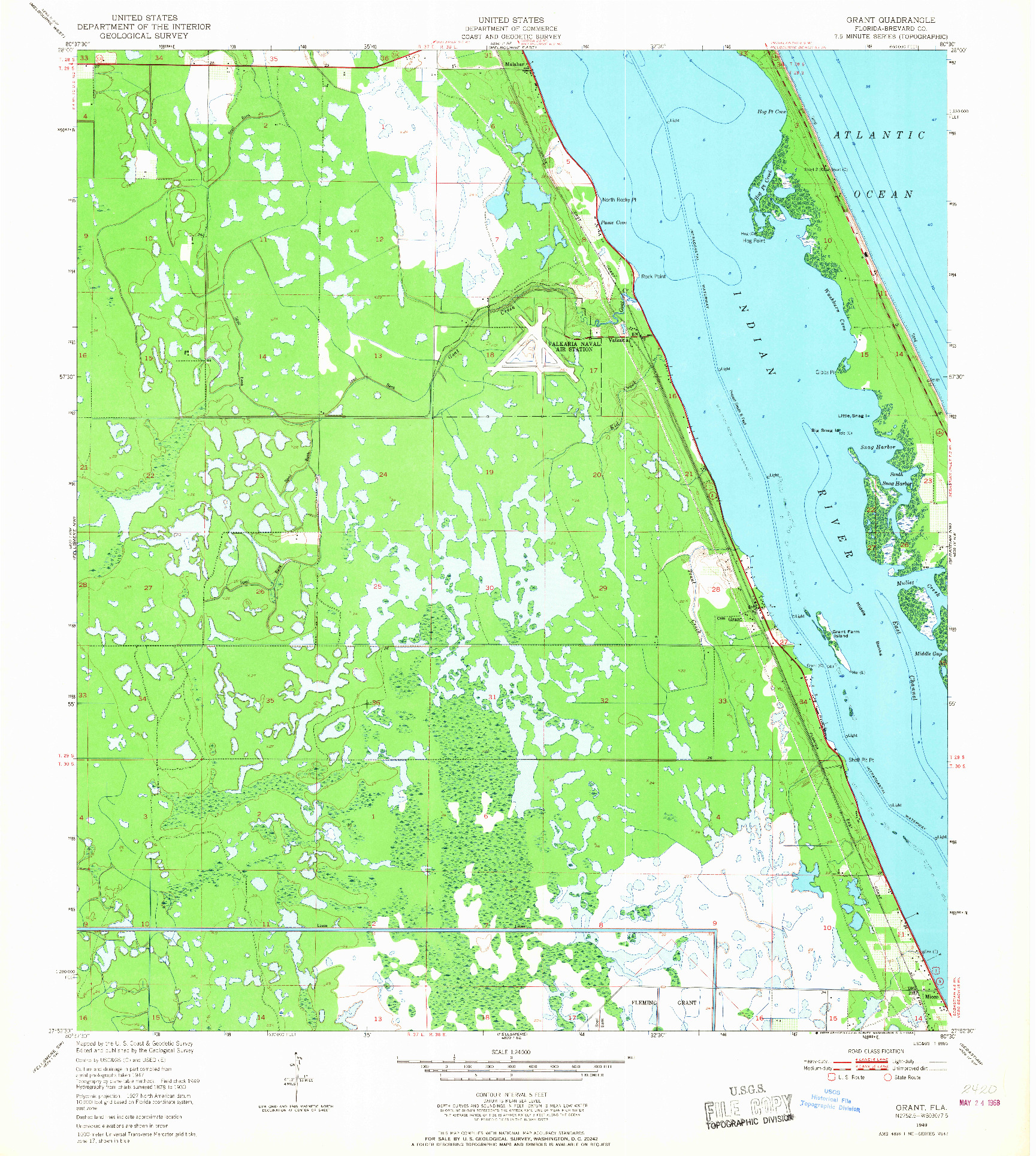 USGS 1:24000-SCALE QUADRANGLE FOR GRANT, FL 1949