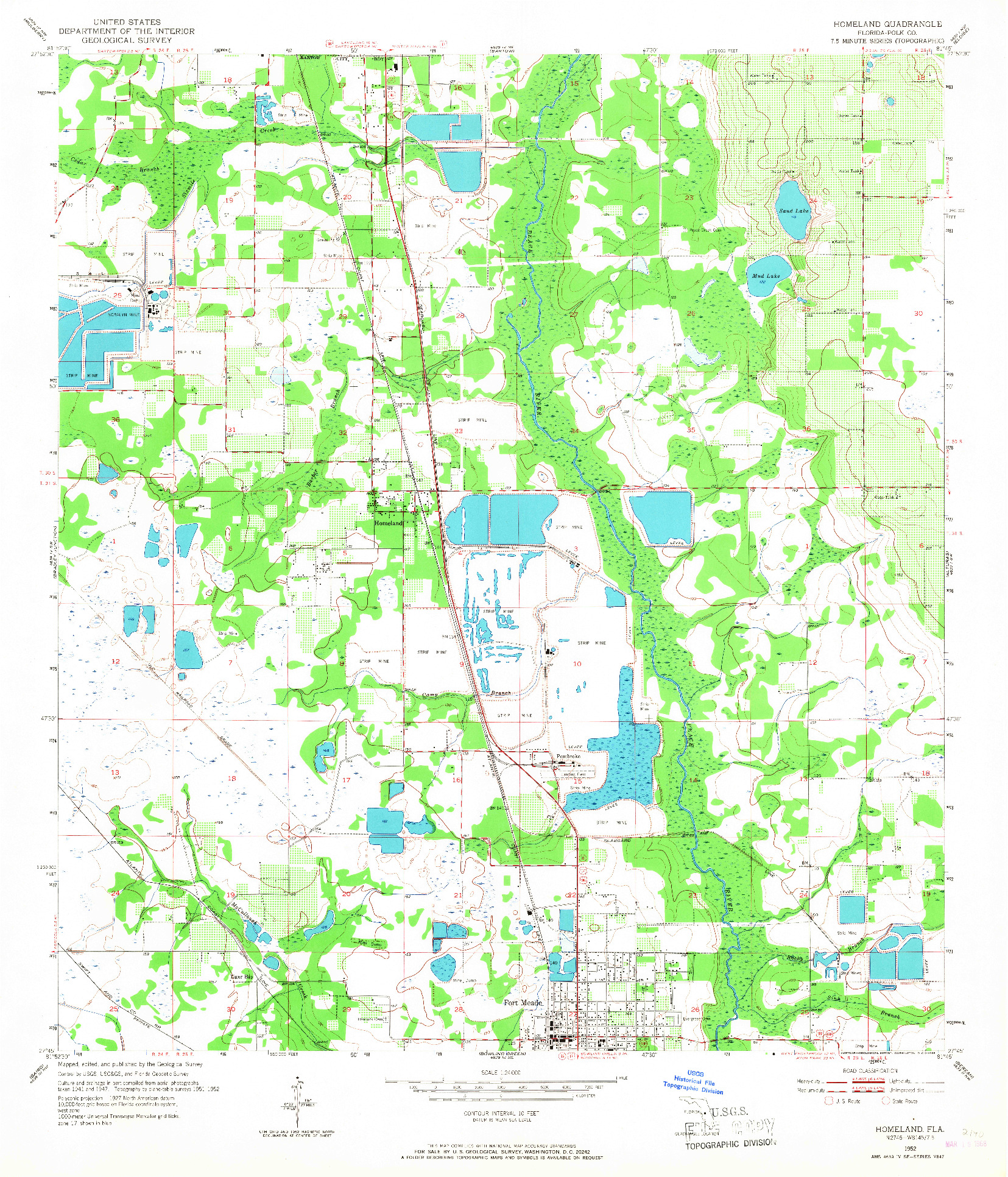 USGS 1:24000-SCALE QUADRANGLE FOR HOMELAND, FL 1952