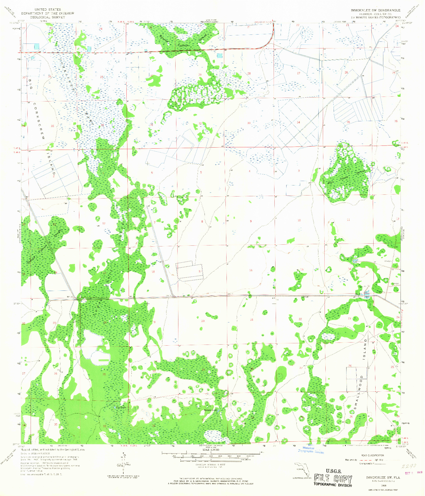 USGS 1:24000-SCALE QUADRANGLE FOR IMMOKALEE SW, FL 1958