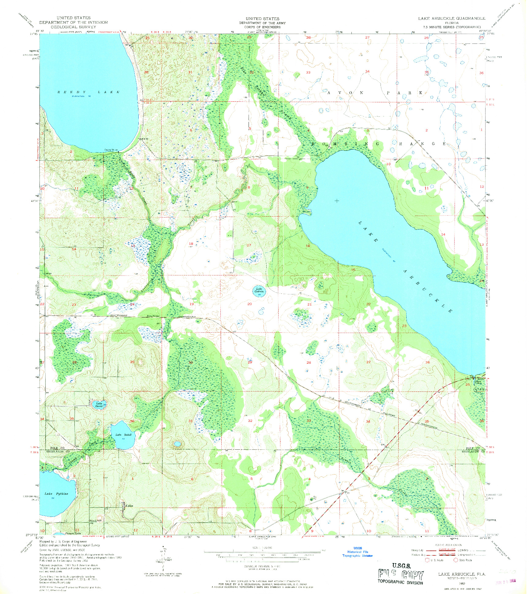 USGS 1:24000-SCALE QUADRANGLE FOR LAKE ARBUCKLE, FL 1952