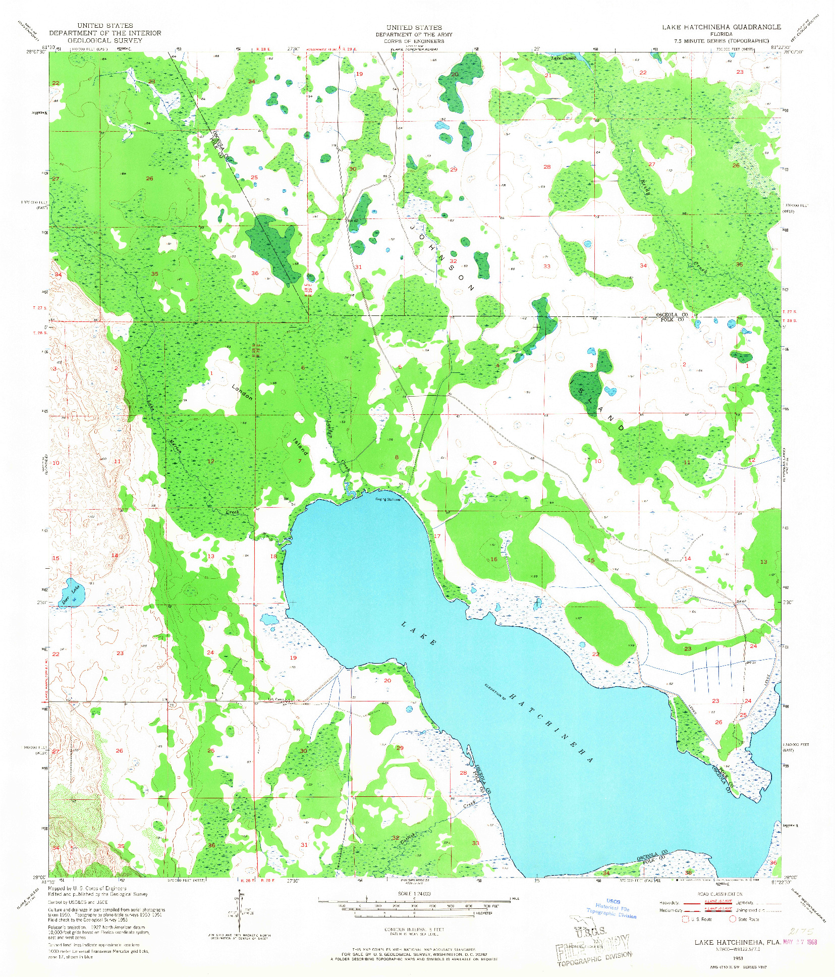 USGS 1:24000-SCALE QUADRANGLE FOR LAKE HATCHINEHA, FL 1953