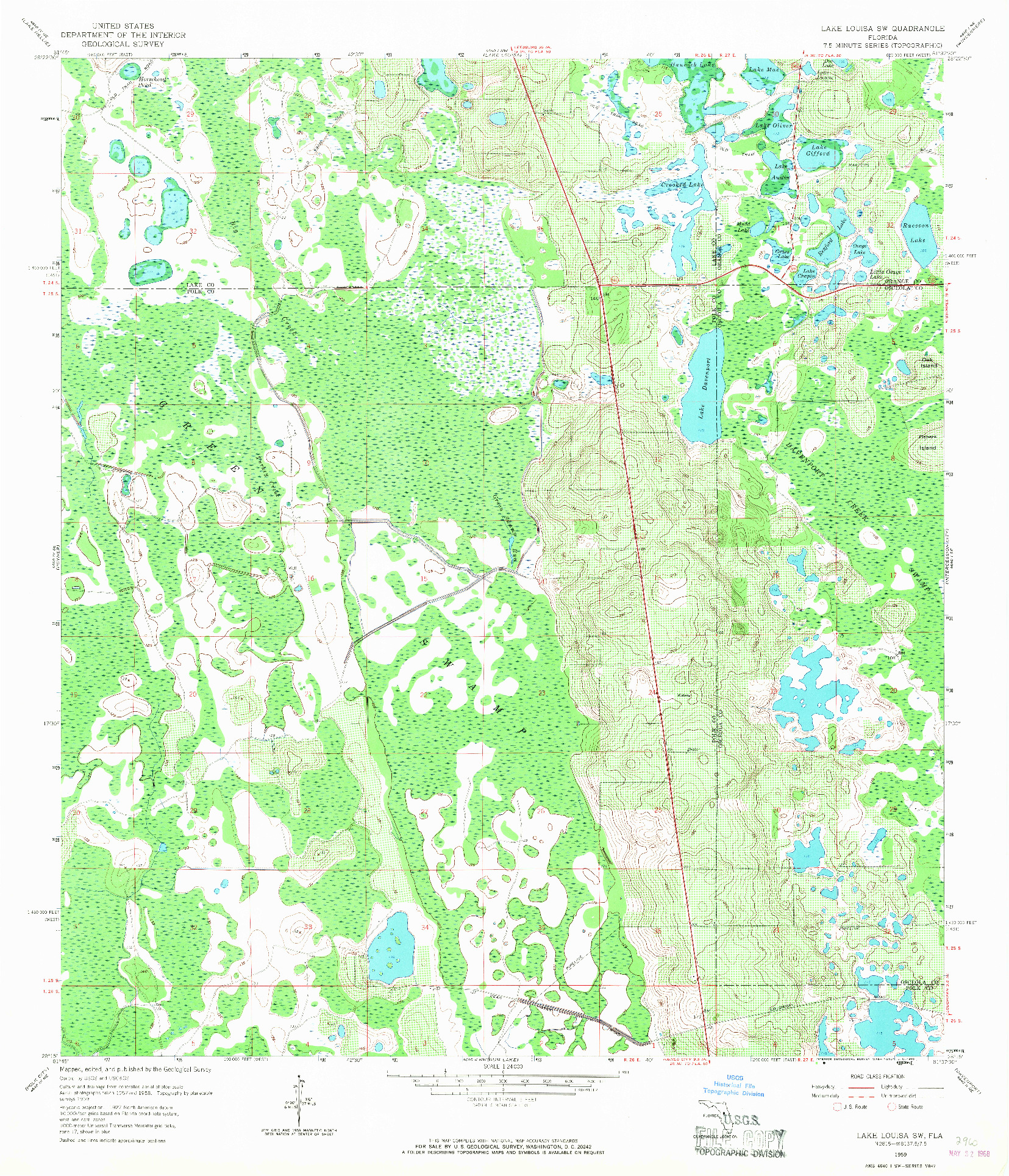 USGS 1:24000-SCALE QUADRANGLE FOR LAKE LOUISA SW, FL 1959