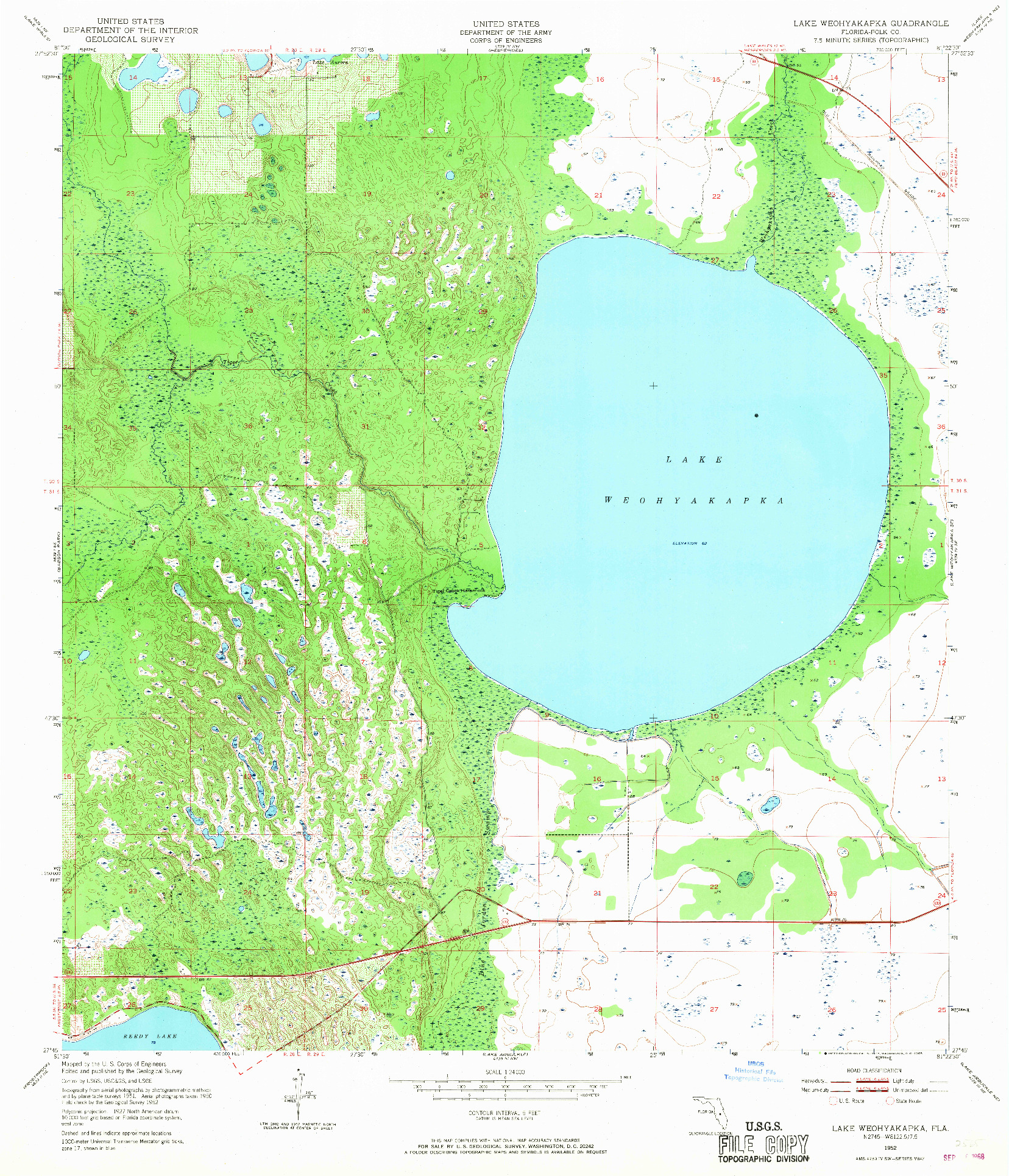 USGS 1:24000-SCALE QUADRANGLE FOR LAKE WEOHYAKAPKA, FL 1952