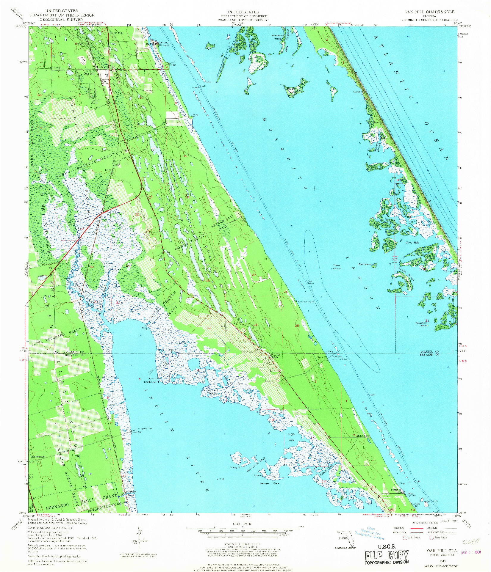 USGS 1:24000-SCALE QUADRANGLE FOR OAK HILL, FL 1949