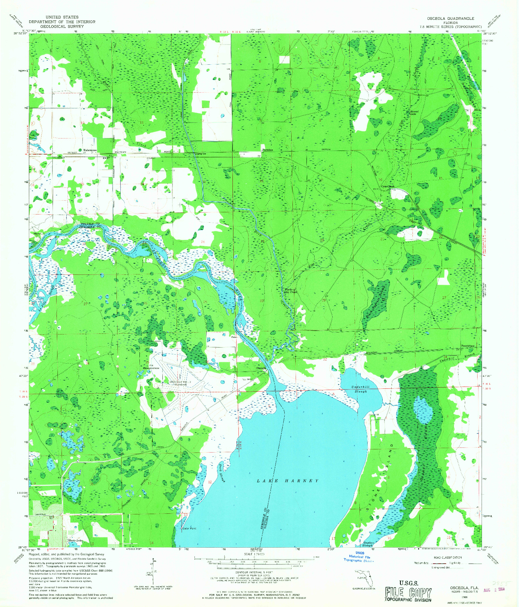 USGS 1:24000-SCALE QUADRANGLE FOR OSCEOLA, FL 1966