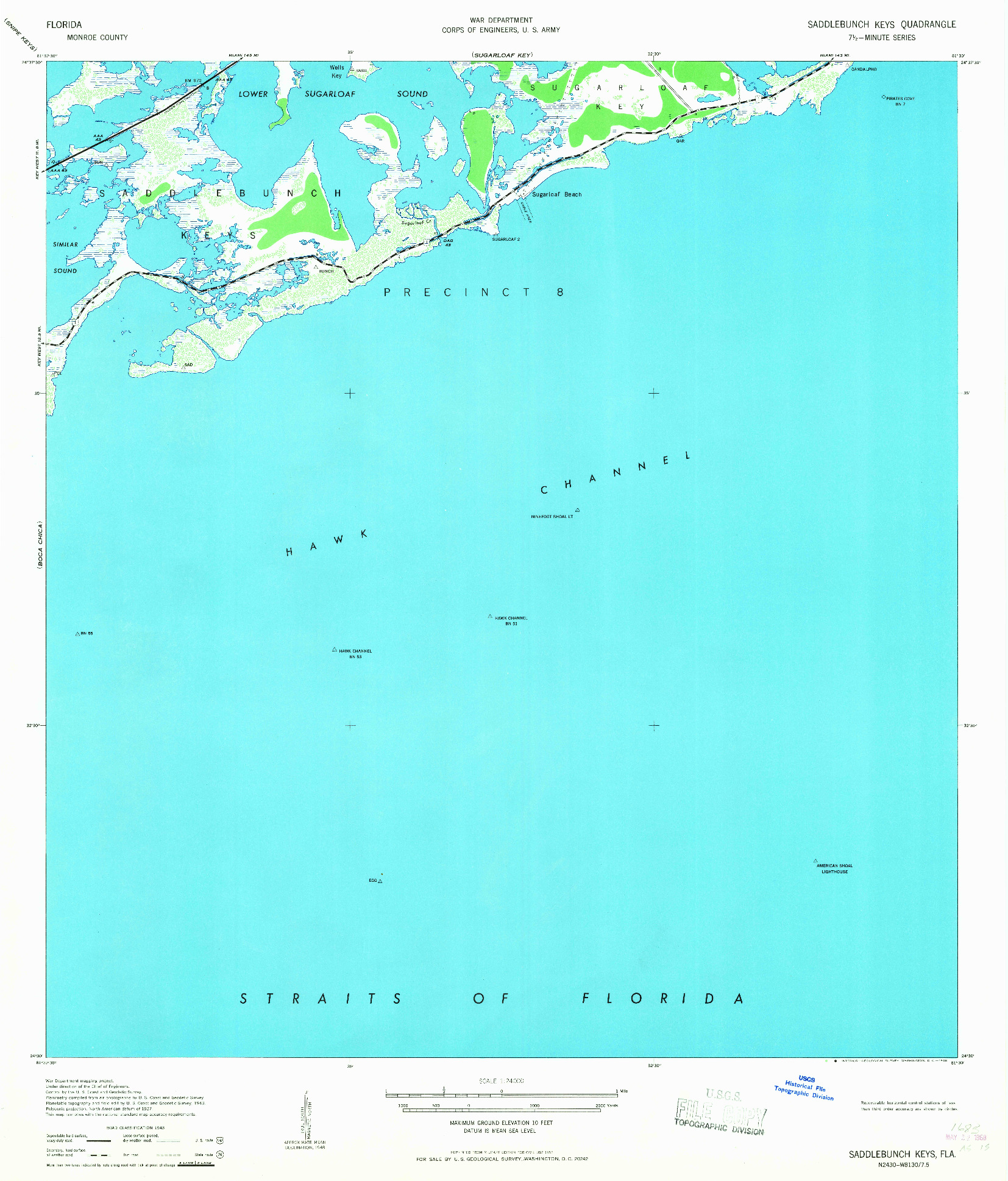 USGS 1:24000-SCALE QUADRANGLE FOR SADDLEBUNCH KEYS, FL 1968