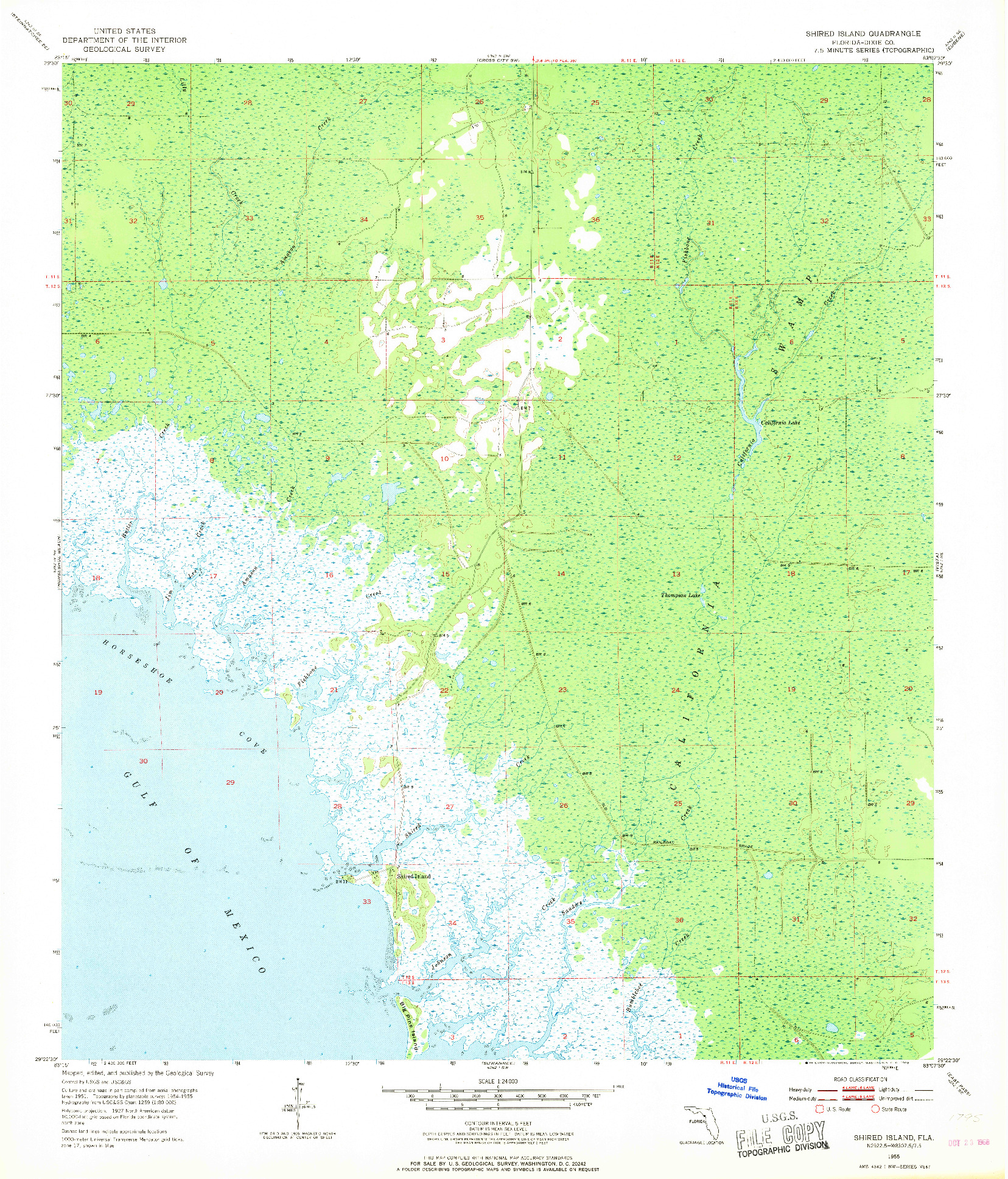 USGS 1:24000-SCALE QUADRANGLE FOR SHIRED ISLAND, FL 1955