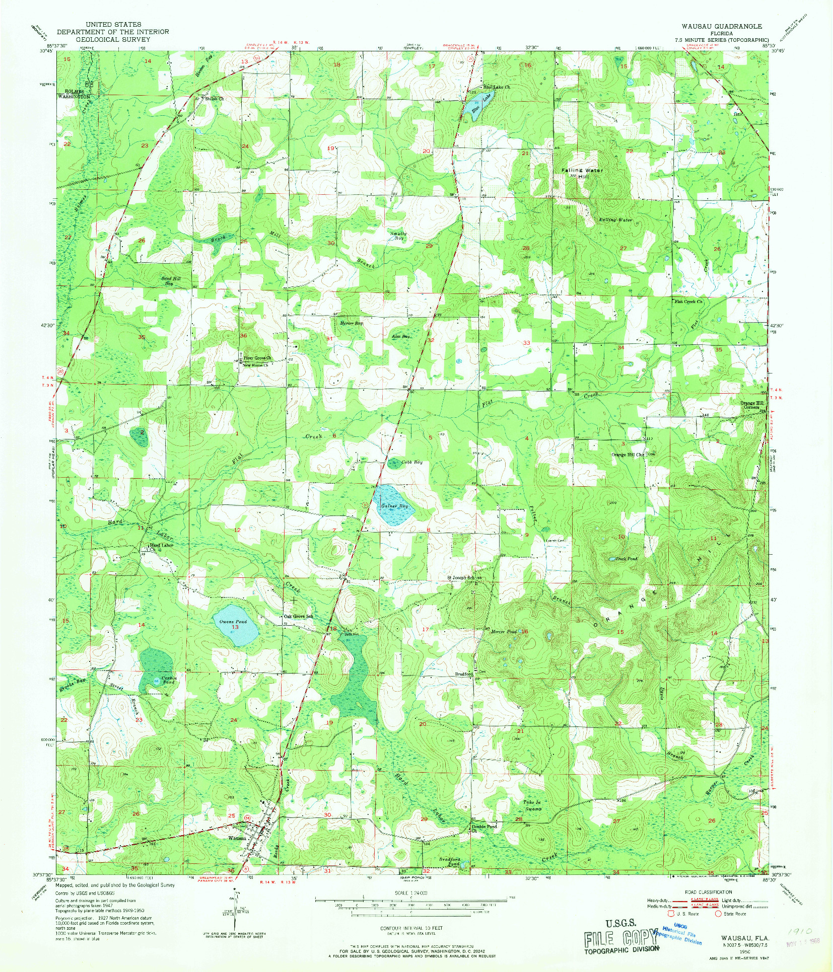 USGS 1:24000-SCALE QUADRANGLE FOR WAUSAU, FL 1950