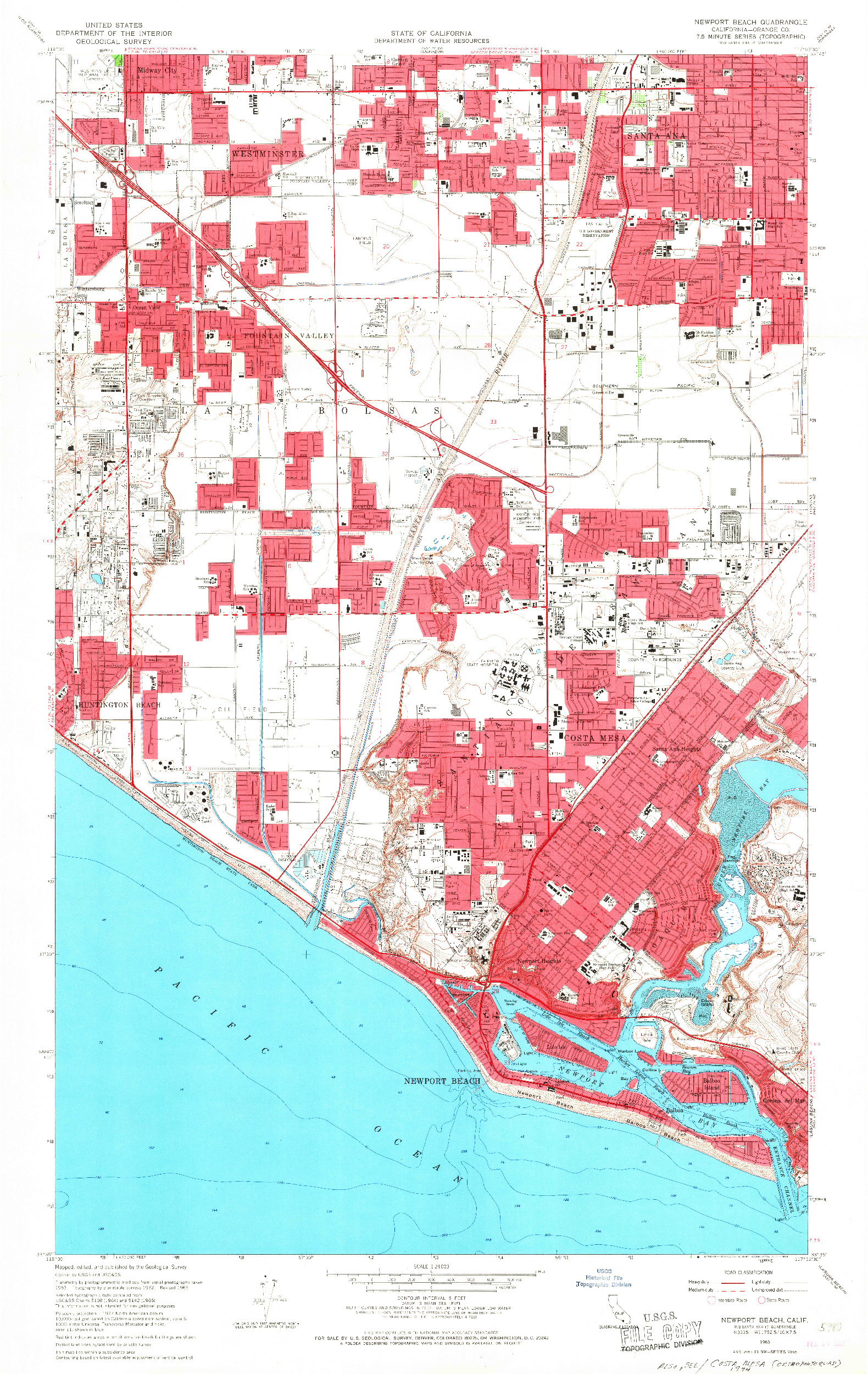 USGS 1:24000-SCALE QUADRANGLE FOR NEWPORT BEACH, CA 1965