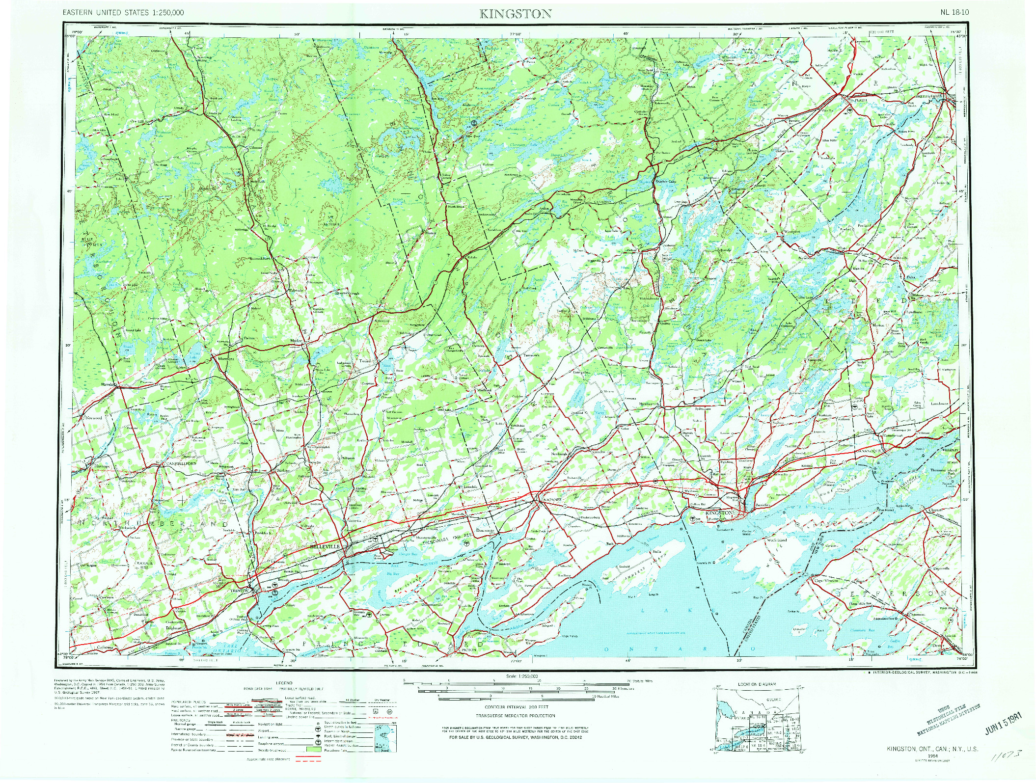 USGS 1:250000-SCALE QUADRANGLE FOR KINGSTON, NY 1954