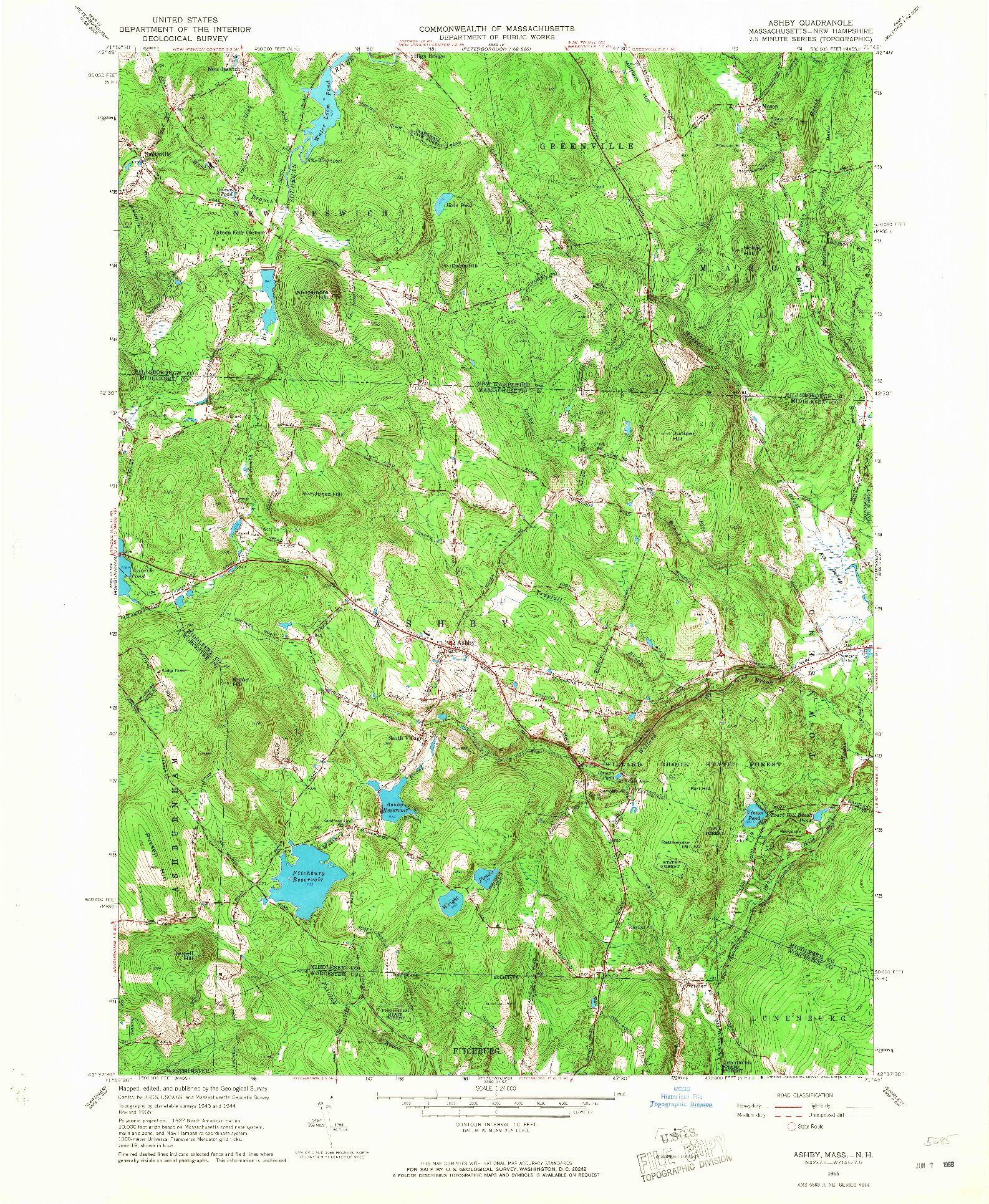 USGS 1:24000-SCALE QUADRANGLE FOR ASHBY, MA 1965