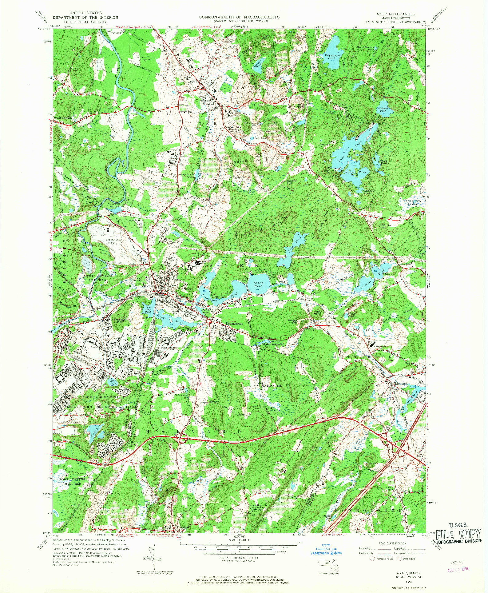 USGS 1:24000-SCALE QUADRANGLE FOR AYER, MA 1966