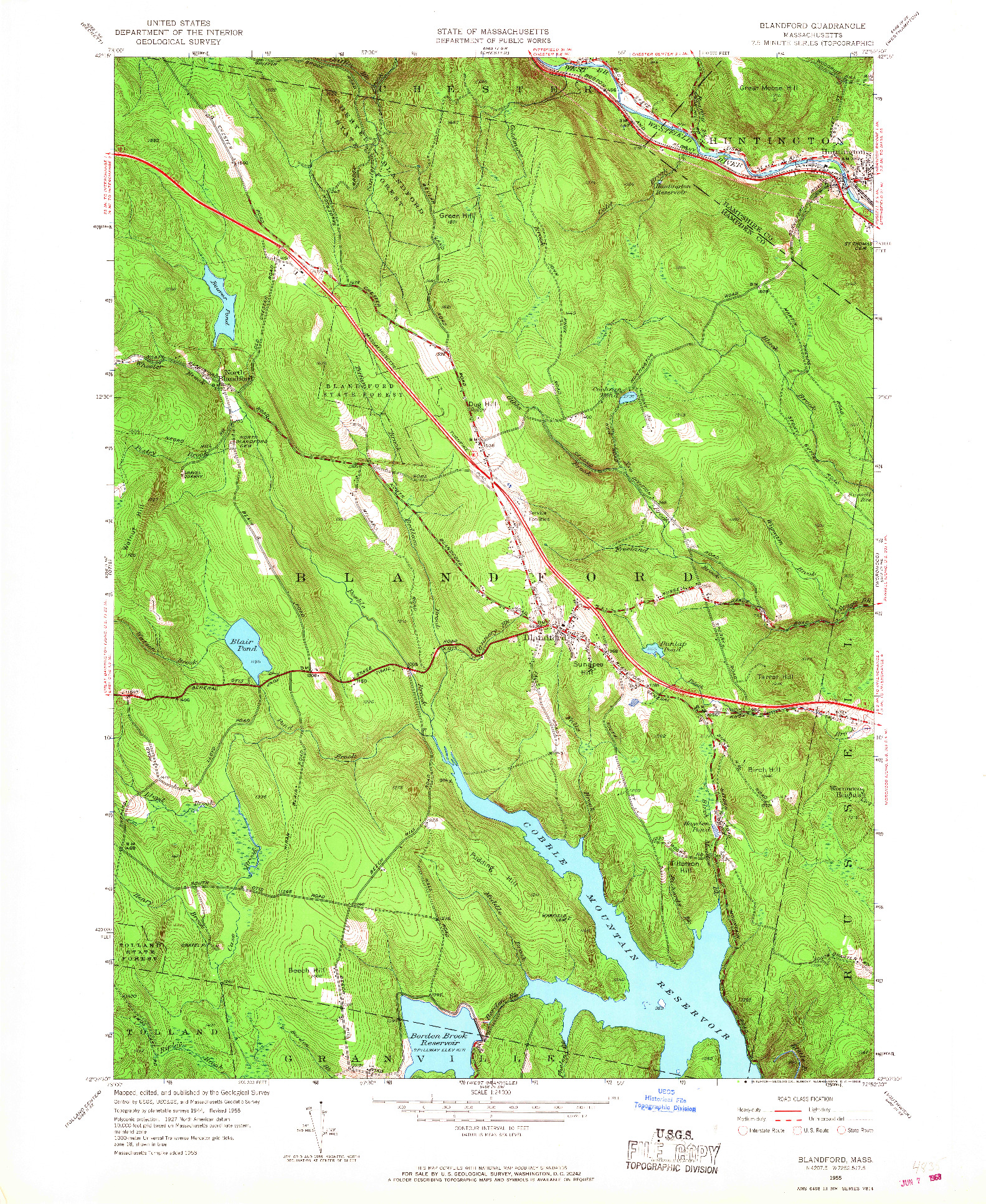 USGS 1:24000-SCALE QUADRANGLE FOR BLANDFORD, MA 1955