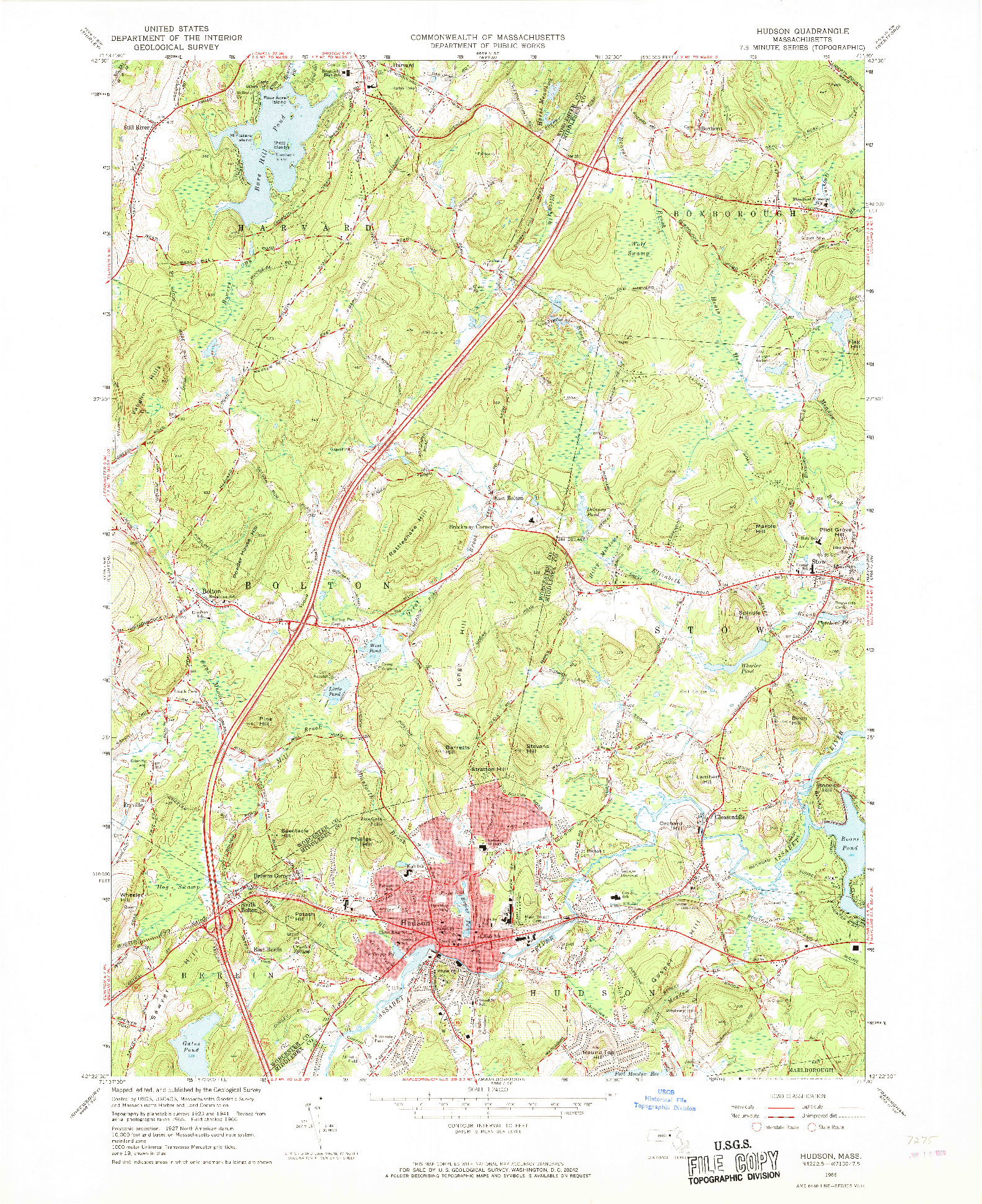 USGS 1:24000-SCALE QUADRANGLE FOR HUDSON, MA 1966