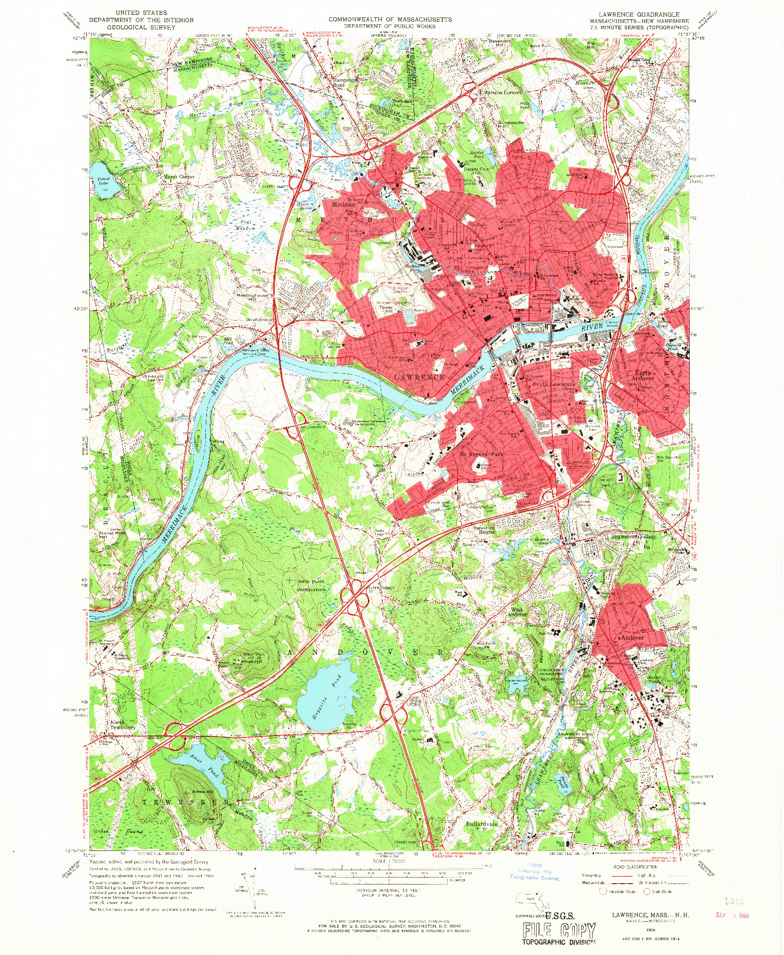 USGS 1:24000-SCALE QUADRANGLE FOR LAWRENCE, MA 1966