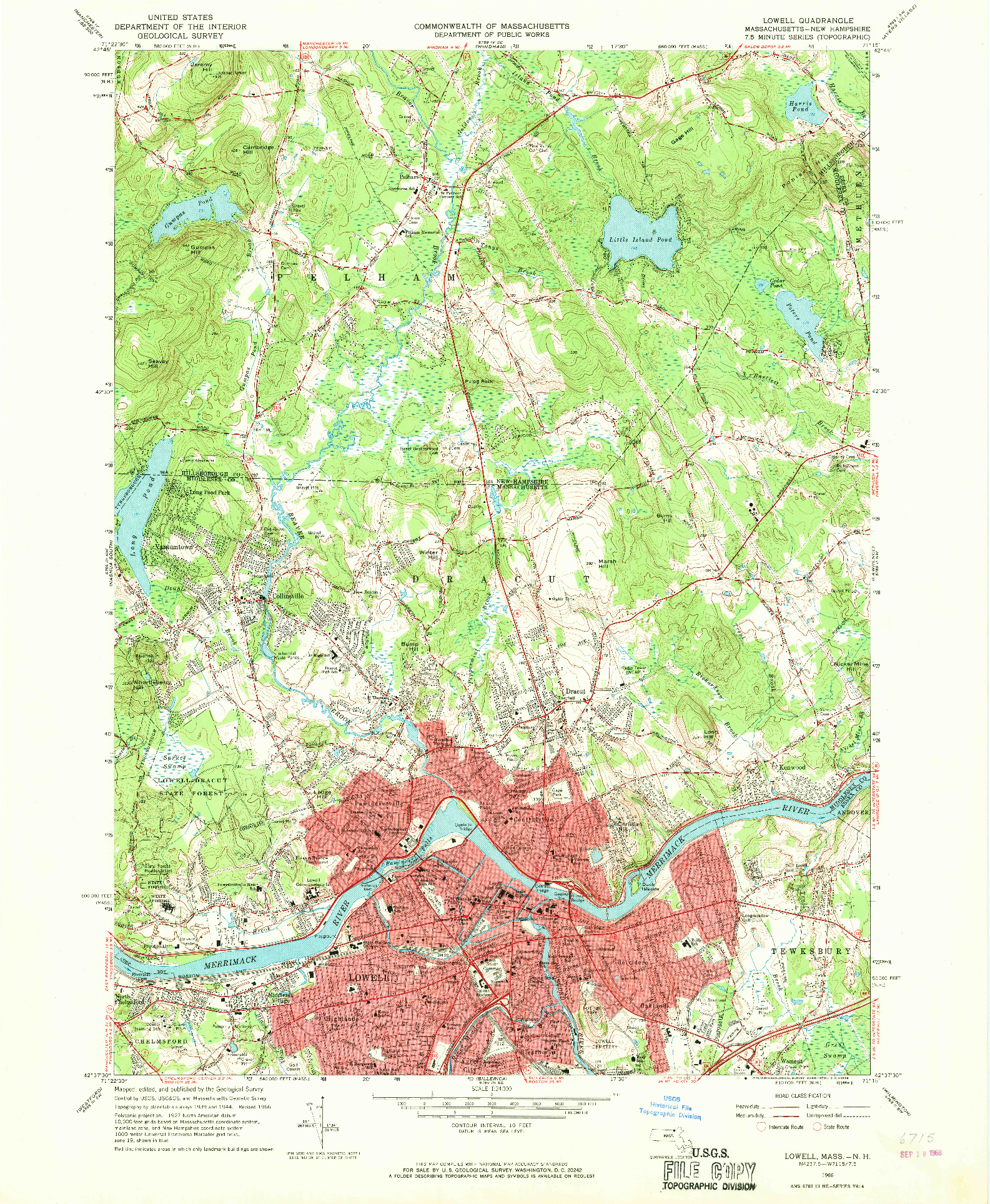 USGS 1:24000-SCALE QUADRANGLE FOR LOWELL, MA 1966