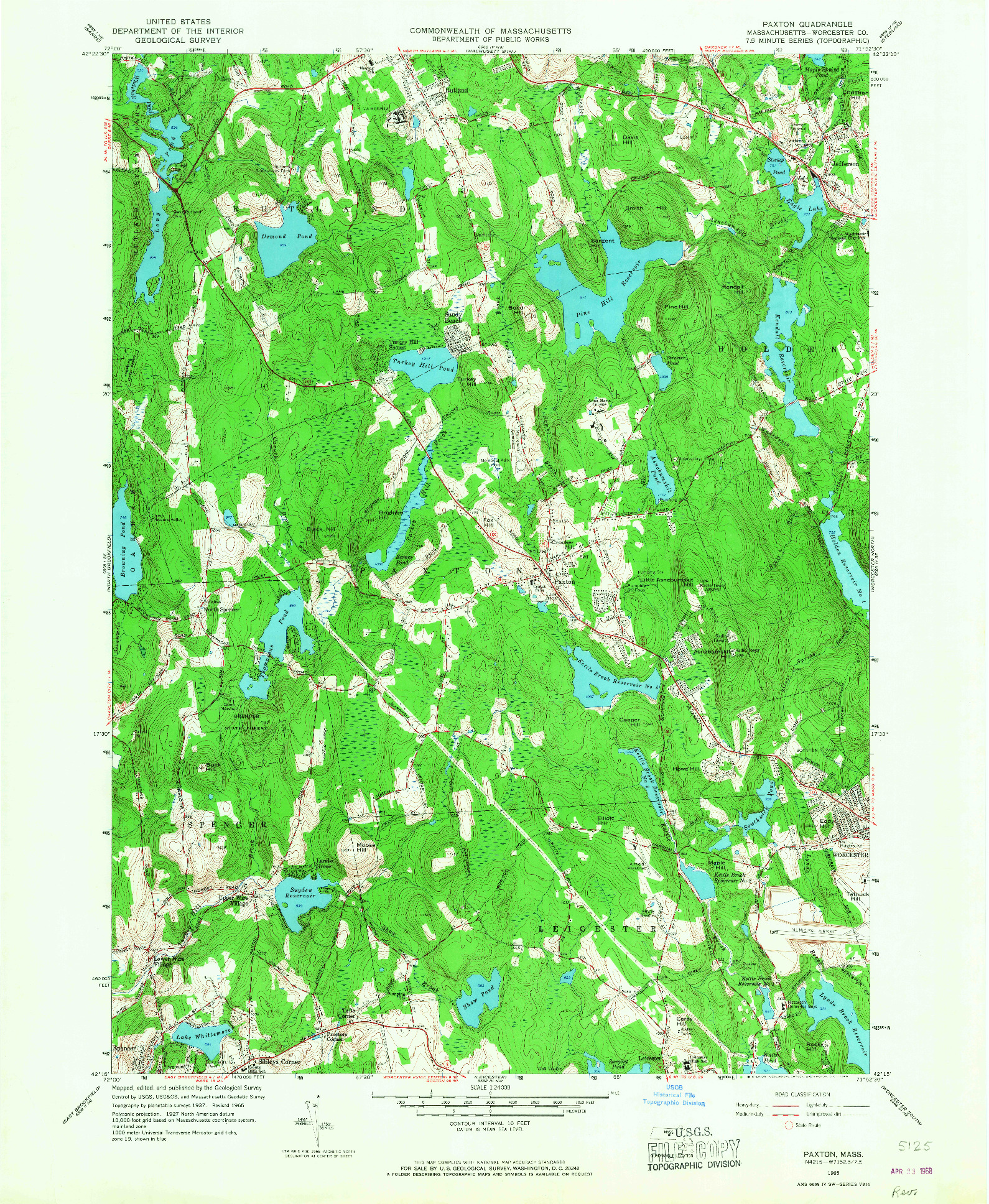 USGS 1:24000-SCALE QUADRANGLE FOR PAXTON, MA 1965