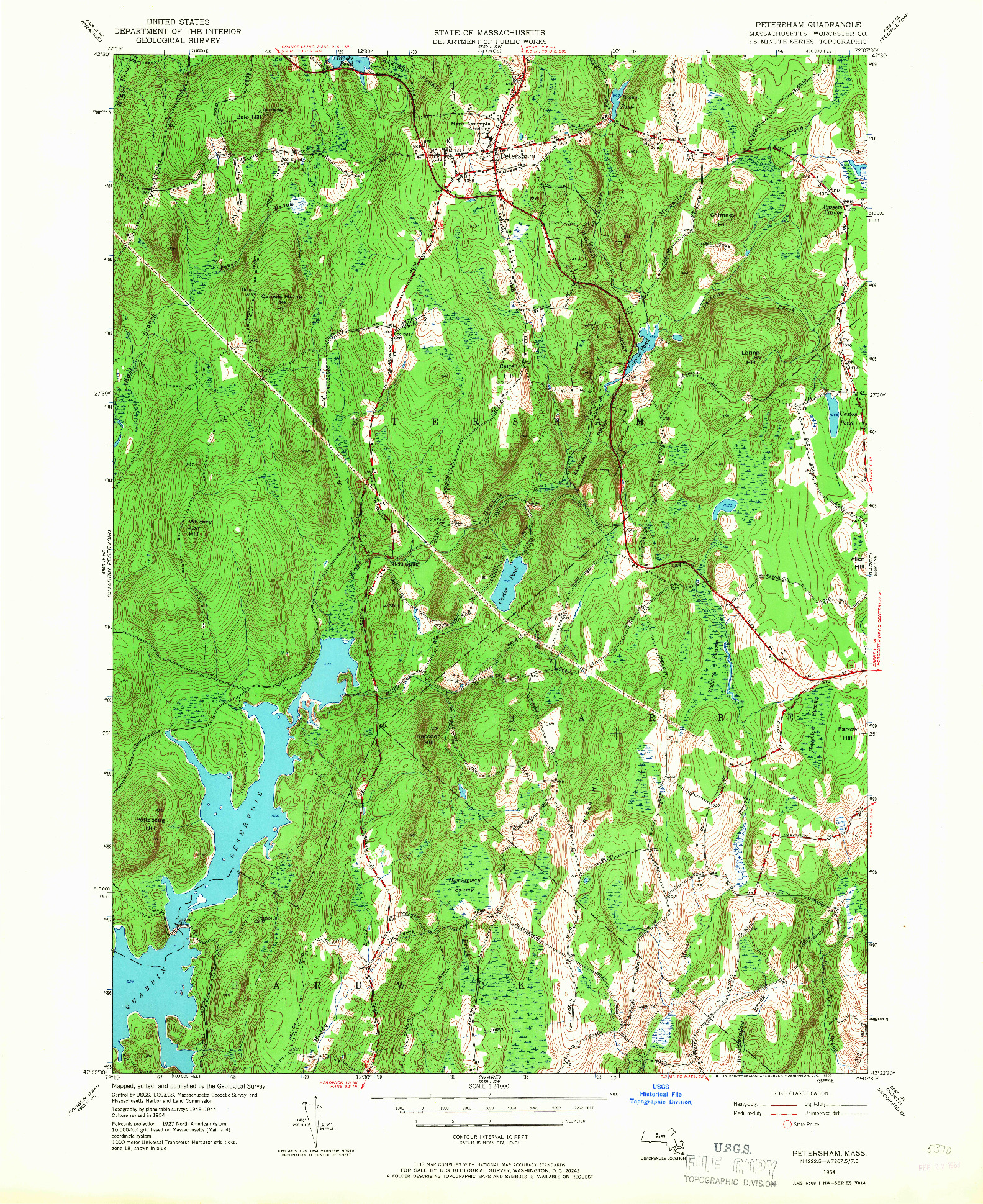 USGS 1:24000-SCALE QUADRANGLE FOR PETERSHAM, MA 1954