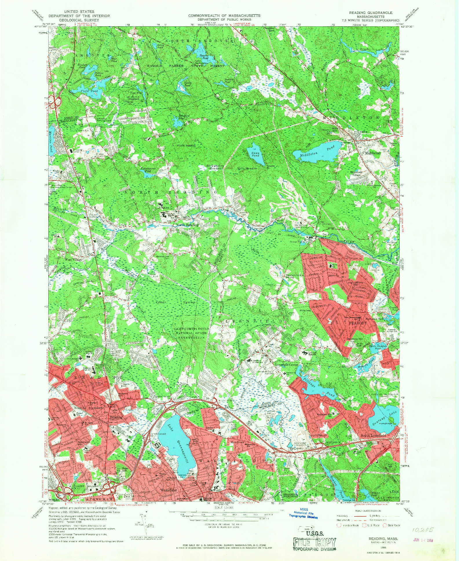 USGS 1:24000-SCALE QUADRANGLE FOR READING, MA 1966