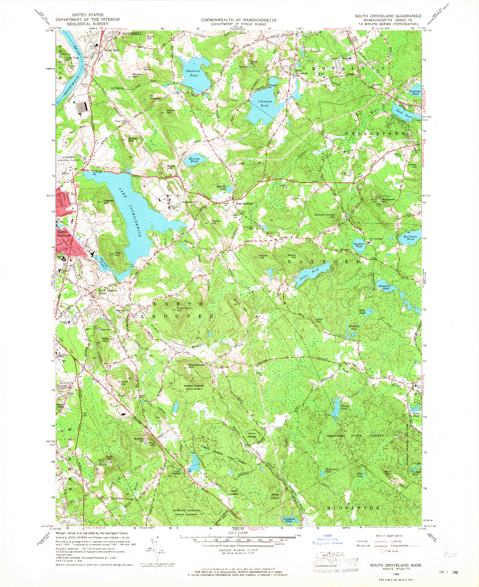 USGS 1:24000-SCALE QUADRANGLE FOR SOUTH GROVELAND, MA 1966